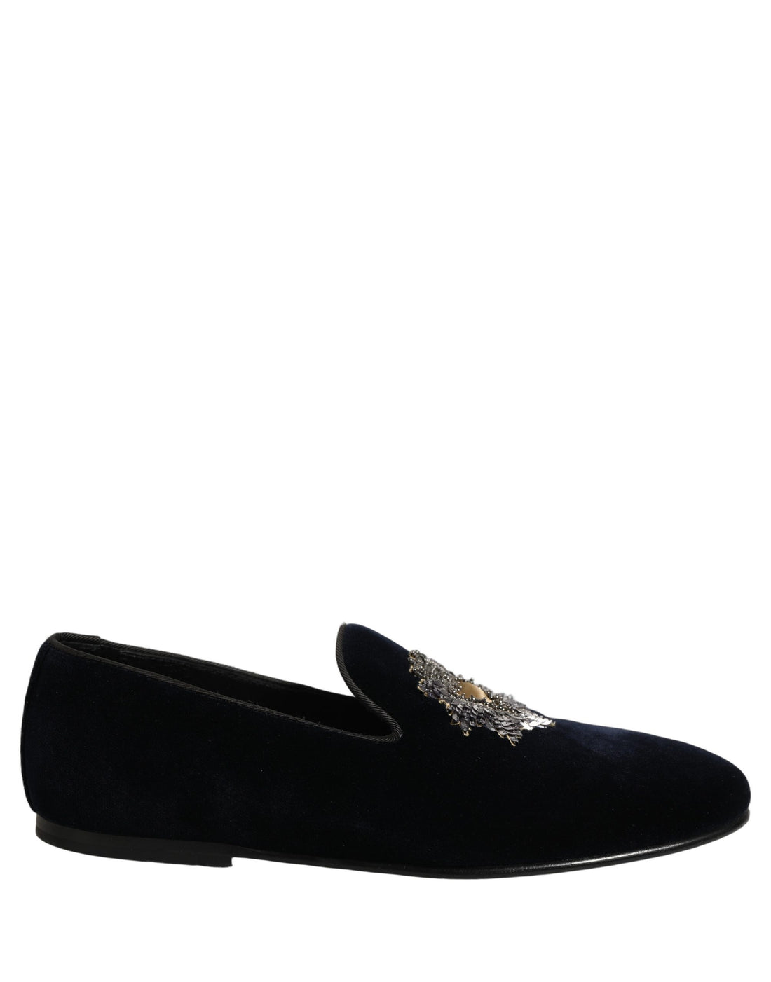 Dolce & Gabbana Blue Velvet Embellished Slip On Loafers Shoes