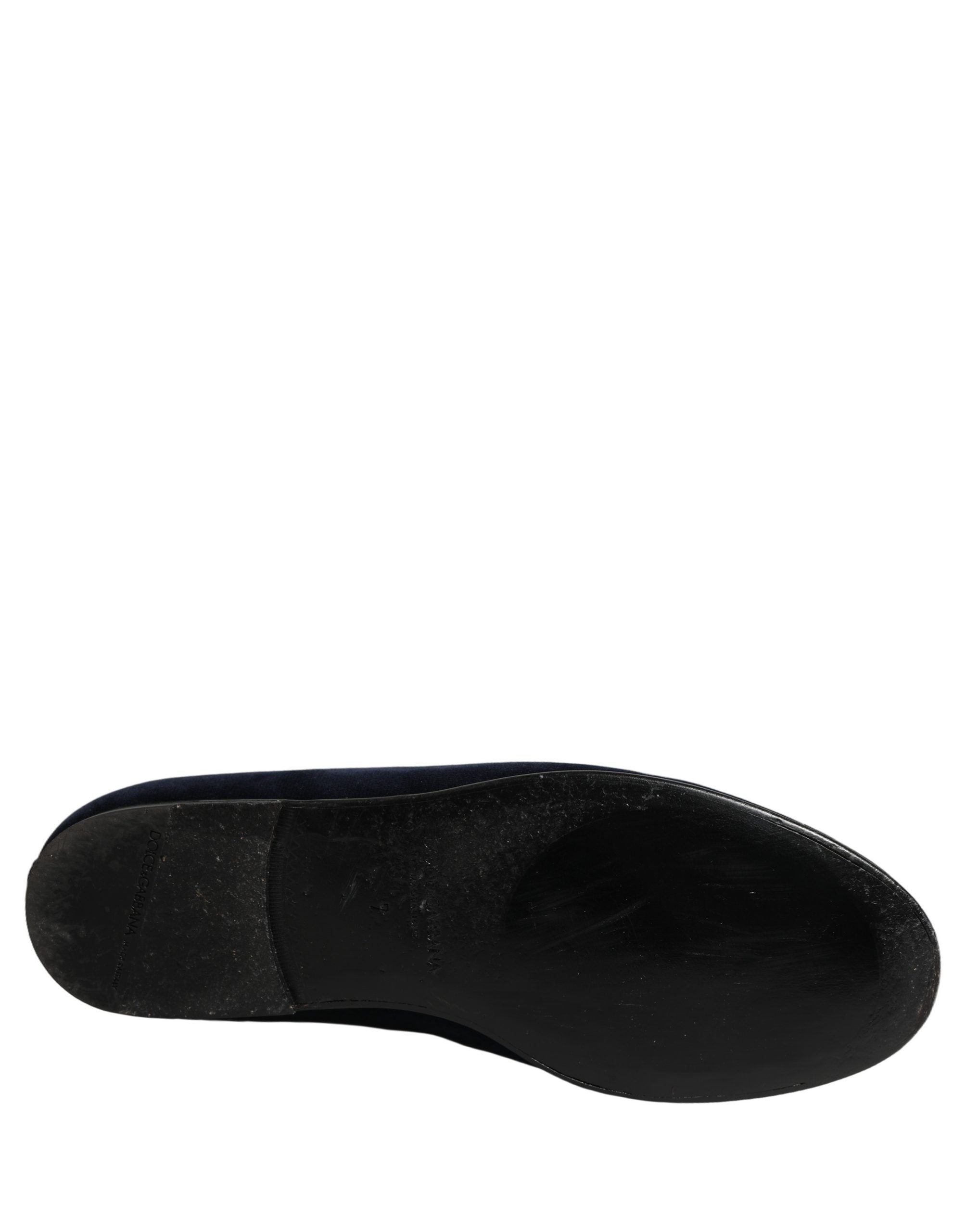 Dolce & Gabbana Blue Velvet Embellished Slip On Loafers Shoes