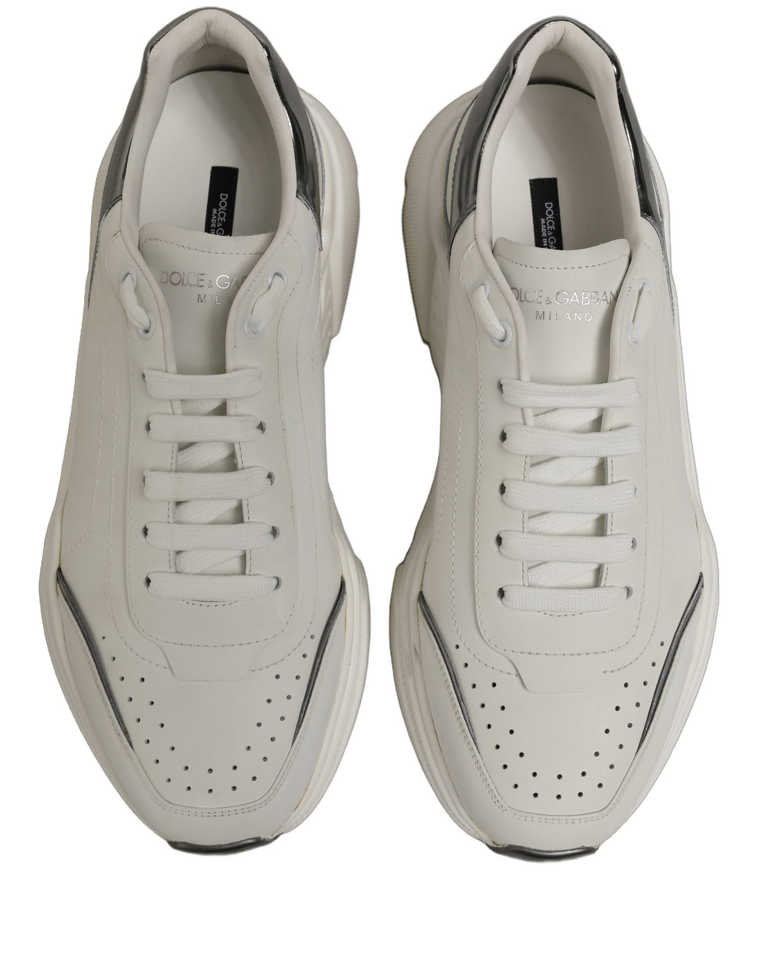 Dolce & Gabbana White Silver Daymaster Low Top Sneakers Shoes