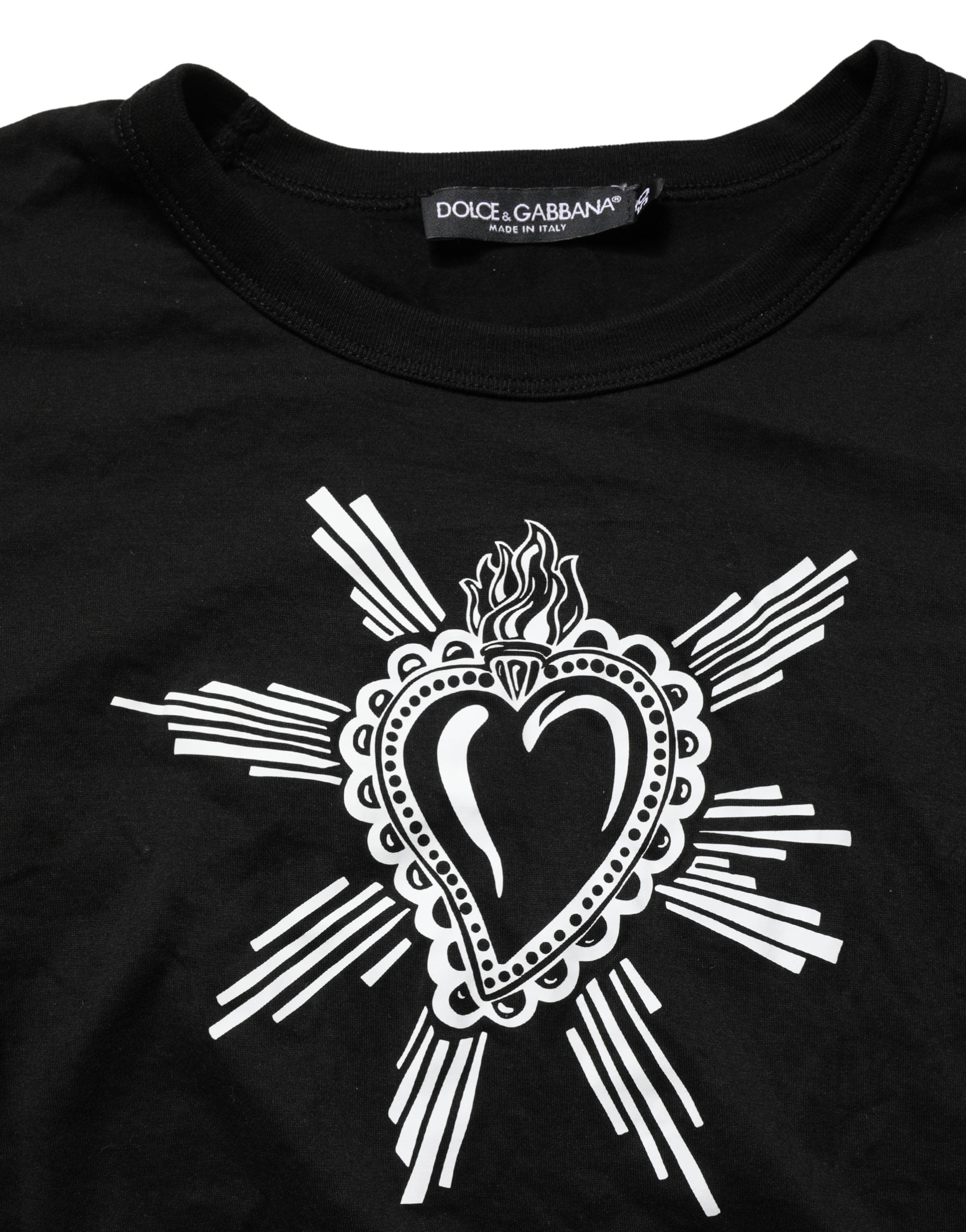 Dolce & Gabbana Black Sacred Heart Cotton Crew Neck T-shirt