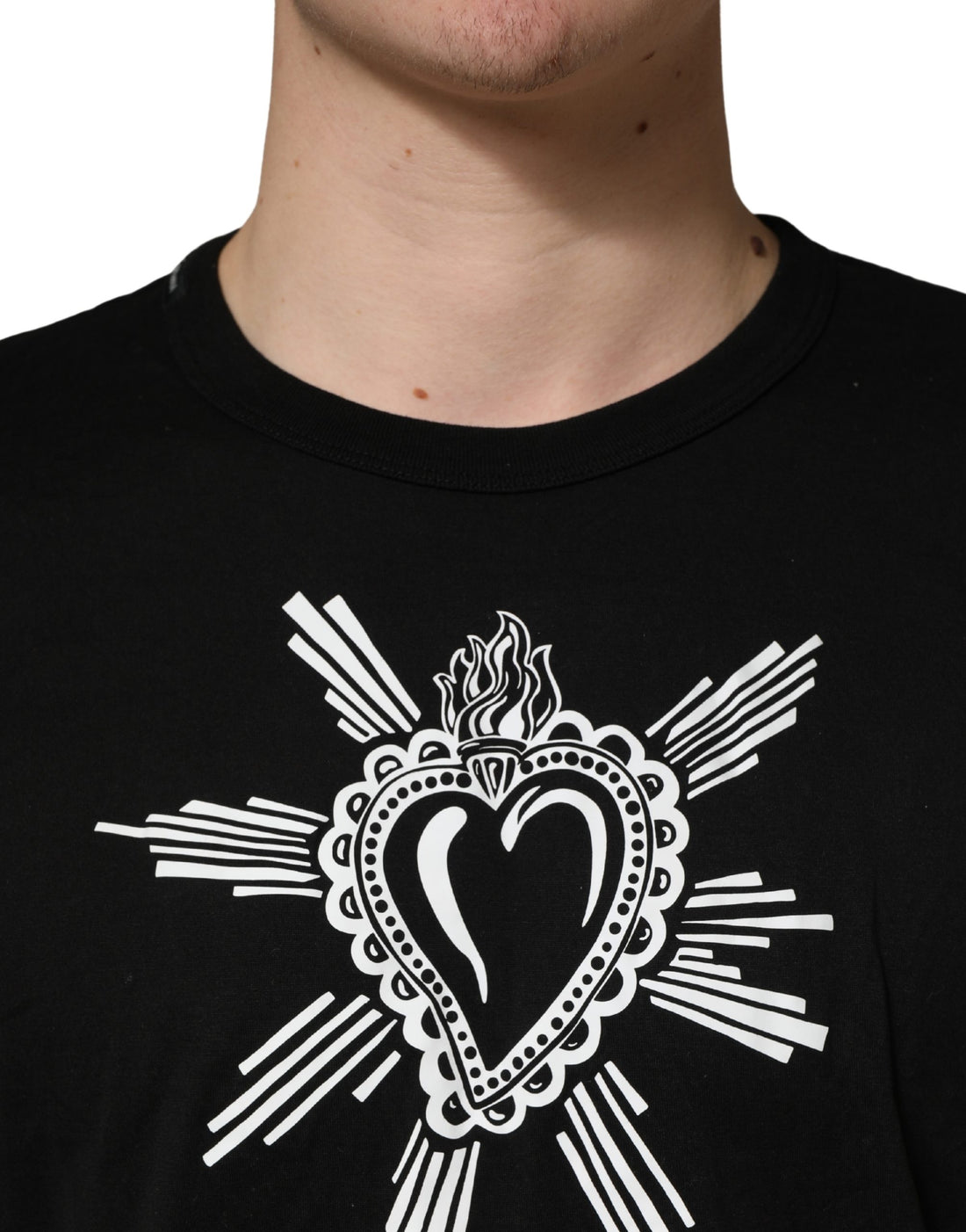 Dolce & Gabbana Black Sacred Heart Cotton Crew Neck T-shirt