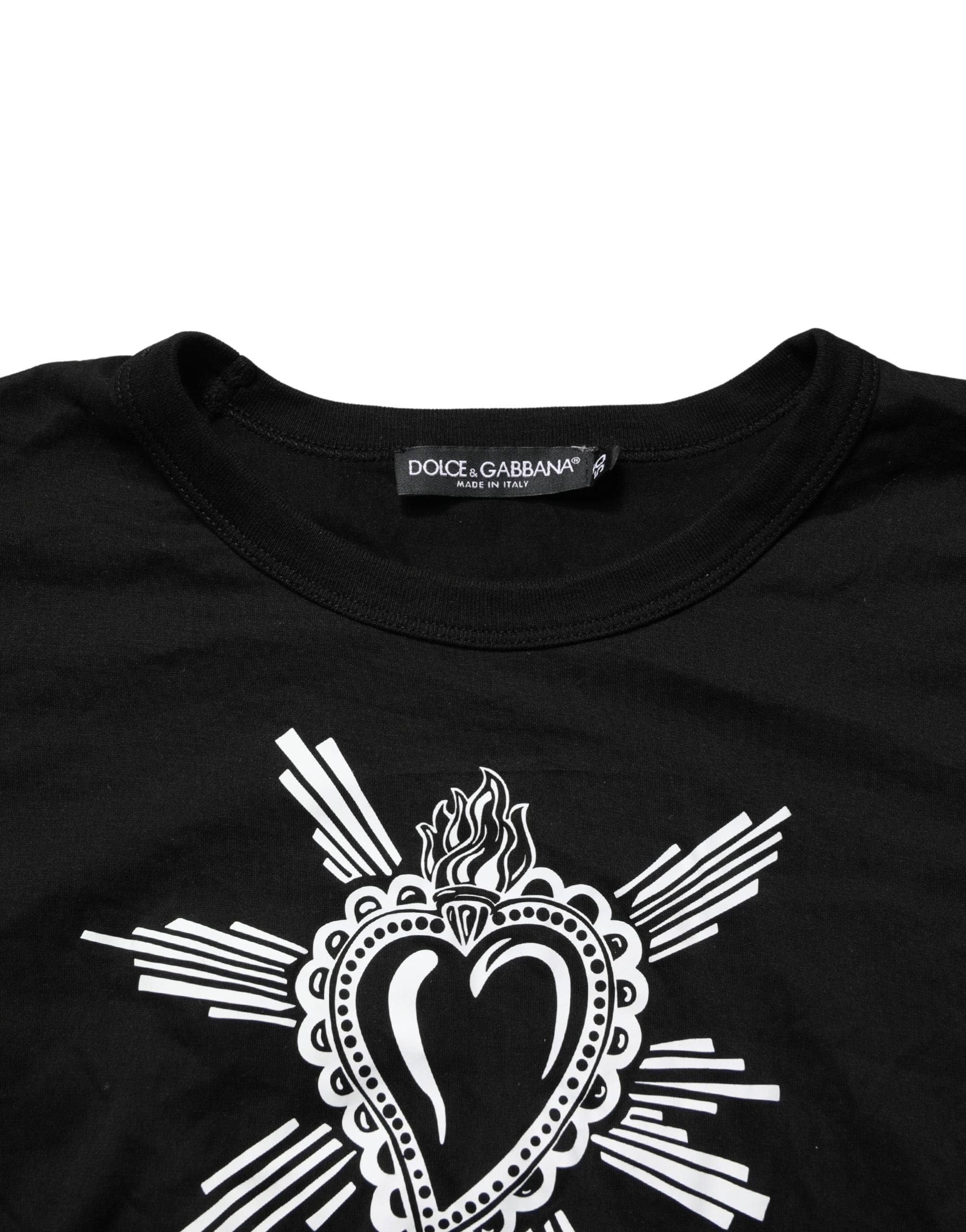 Dolce & Gabbana Black Sacred Heart Cotton Crew Neck T-shirt