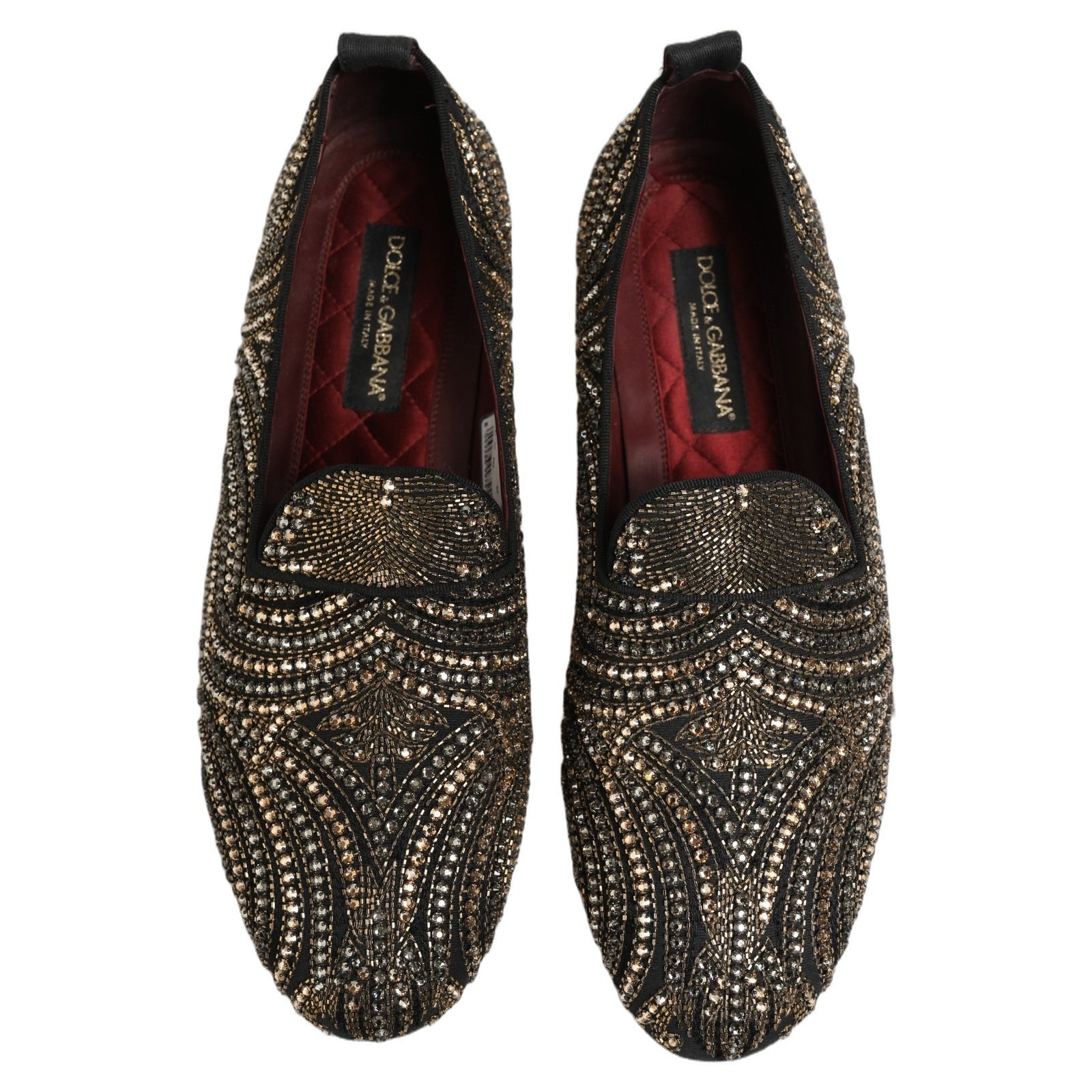 Dolce & Gabbana Black Gold Embellished Slippers Loafers Shoes