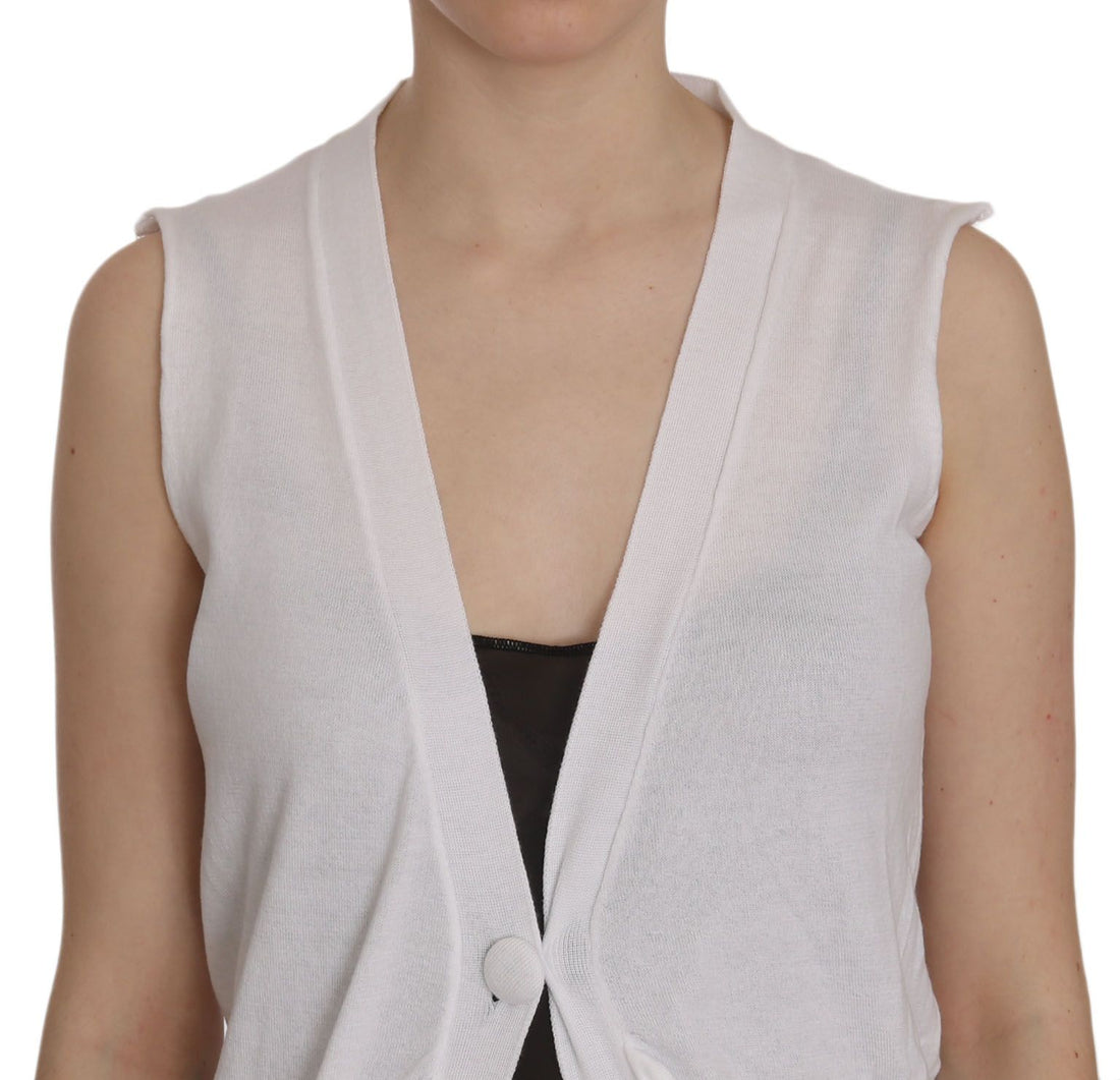 PINK MEMORIES White 100% Cotton Sleeveless Cardigan Top Vest