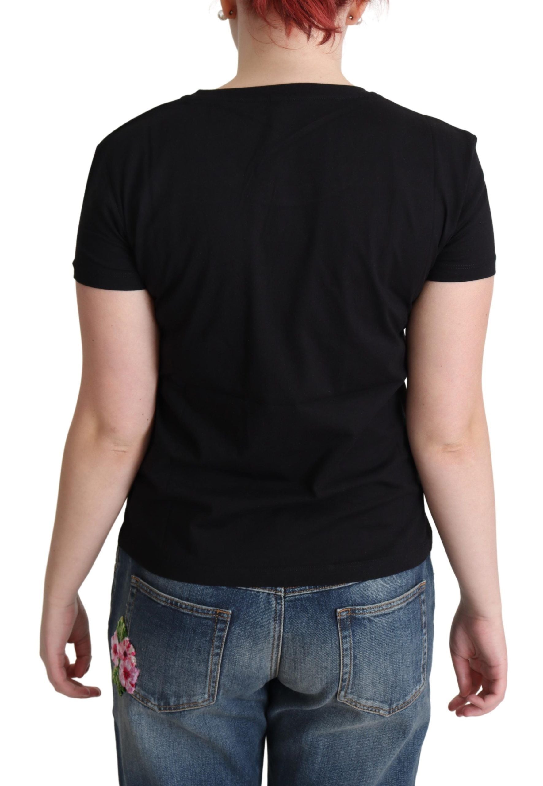 Moschino Black Cotton Come Play 4 Us Print Tops T-shirt