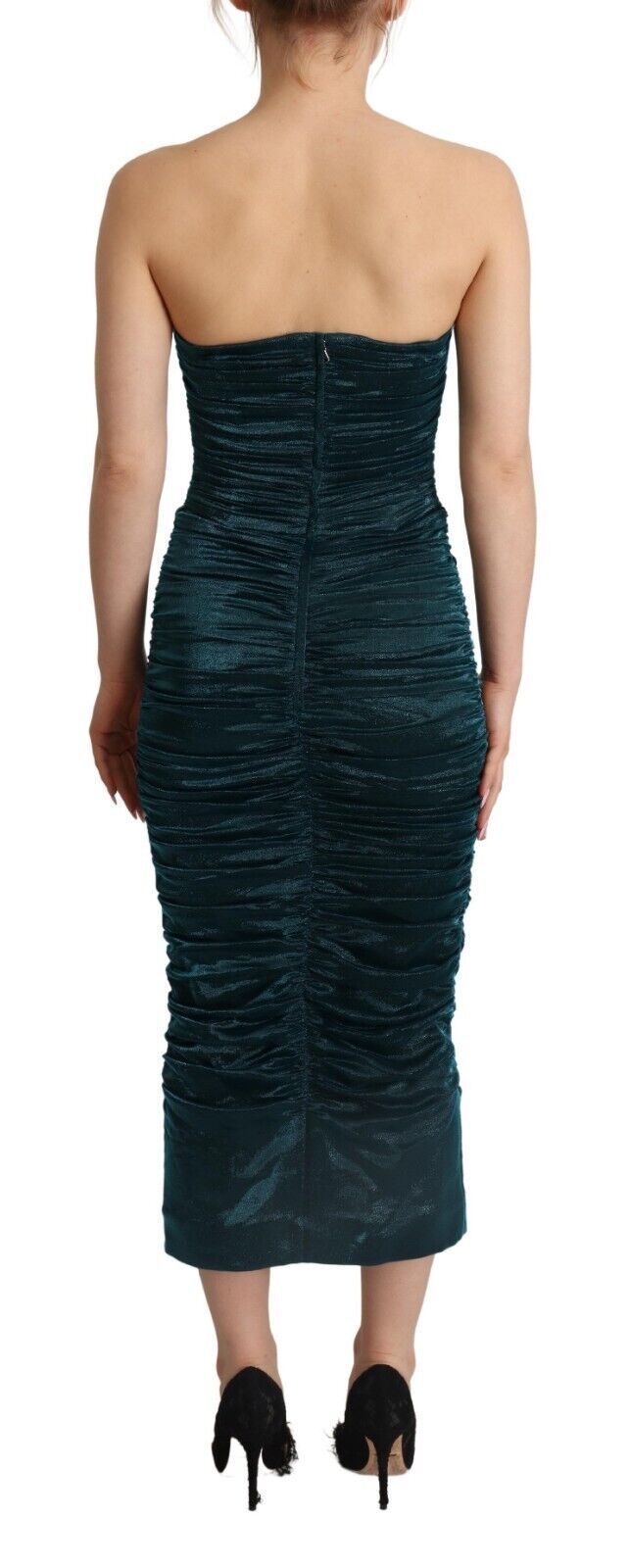 Dolce & Gabbana Turquoise Bustier Bodice Draped Midi Dress.