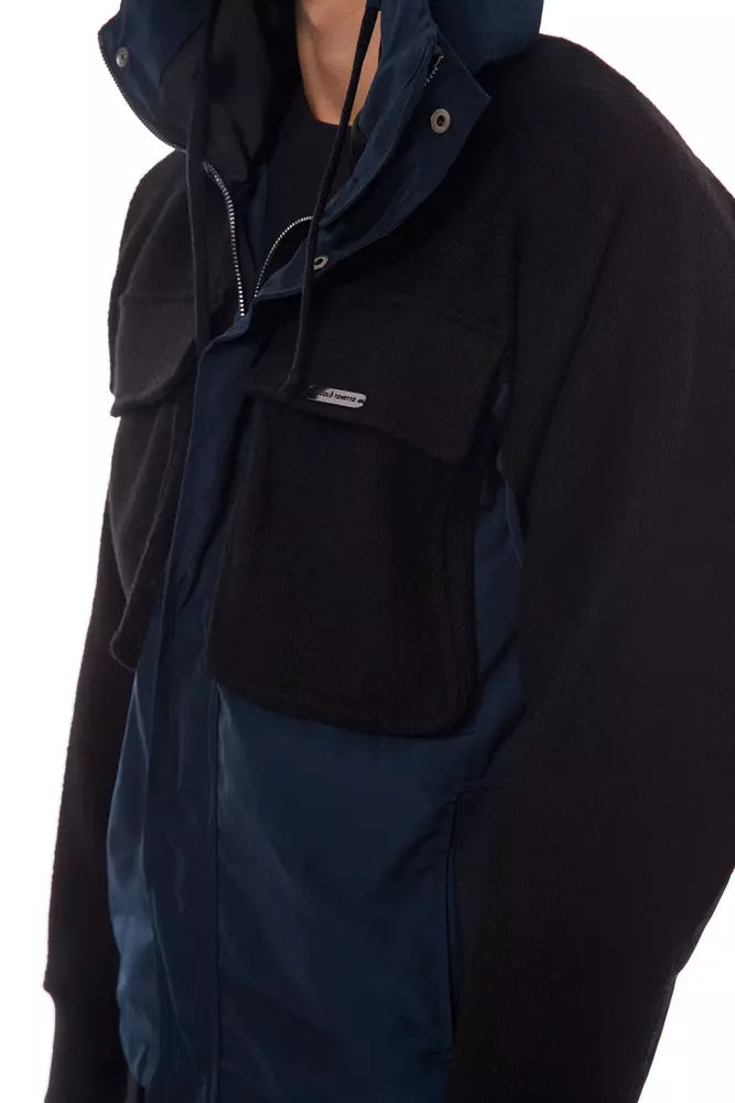 Nicolo Tonetto Black Wool Men Jacket with Hood and Pockets