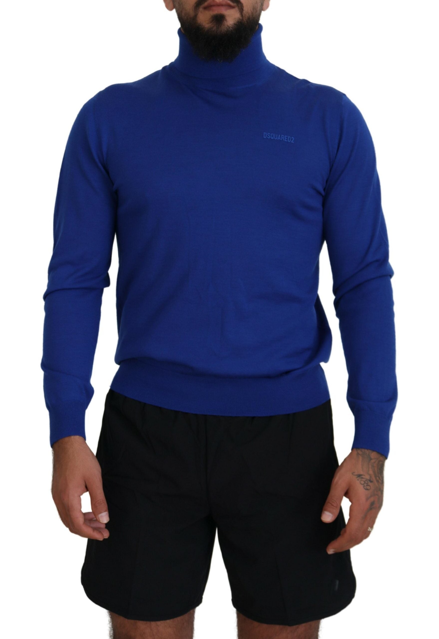 Blauwe trui met lange mouwen, logo-opdruk en colkraag