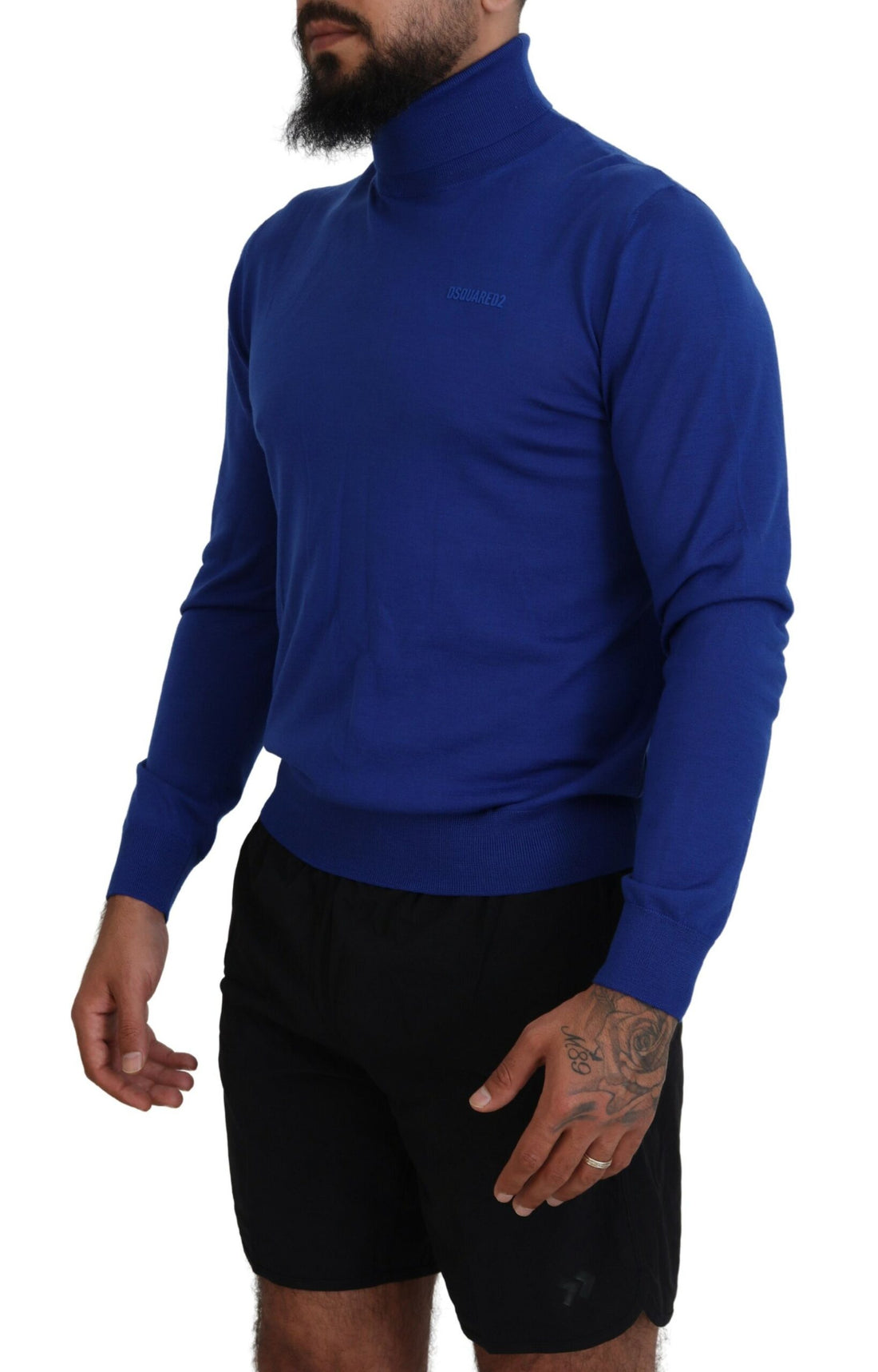 Blauwe trui met lange mouwen, logo-opdruk en colkraag