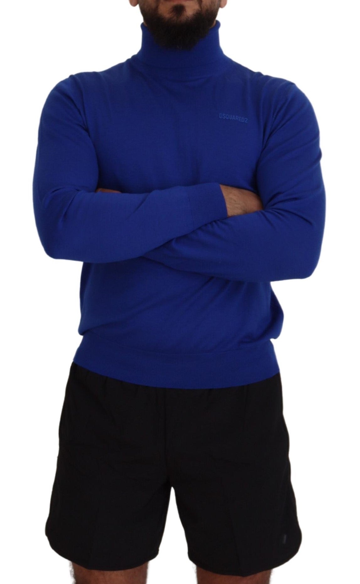 Blauwe trui met lange mouwen, logo-opdruk en colkraag