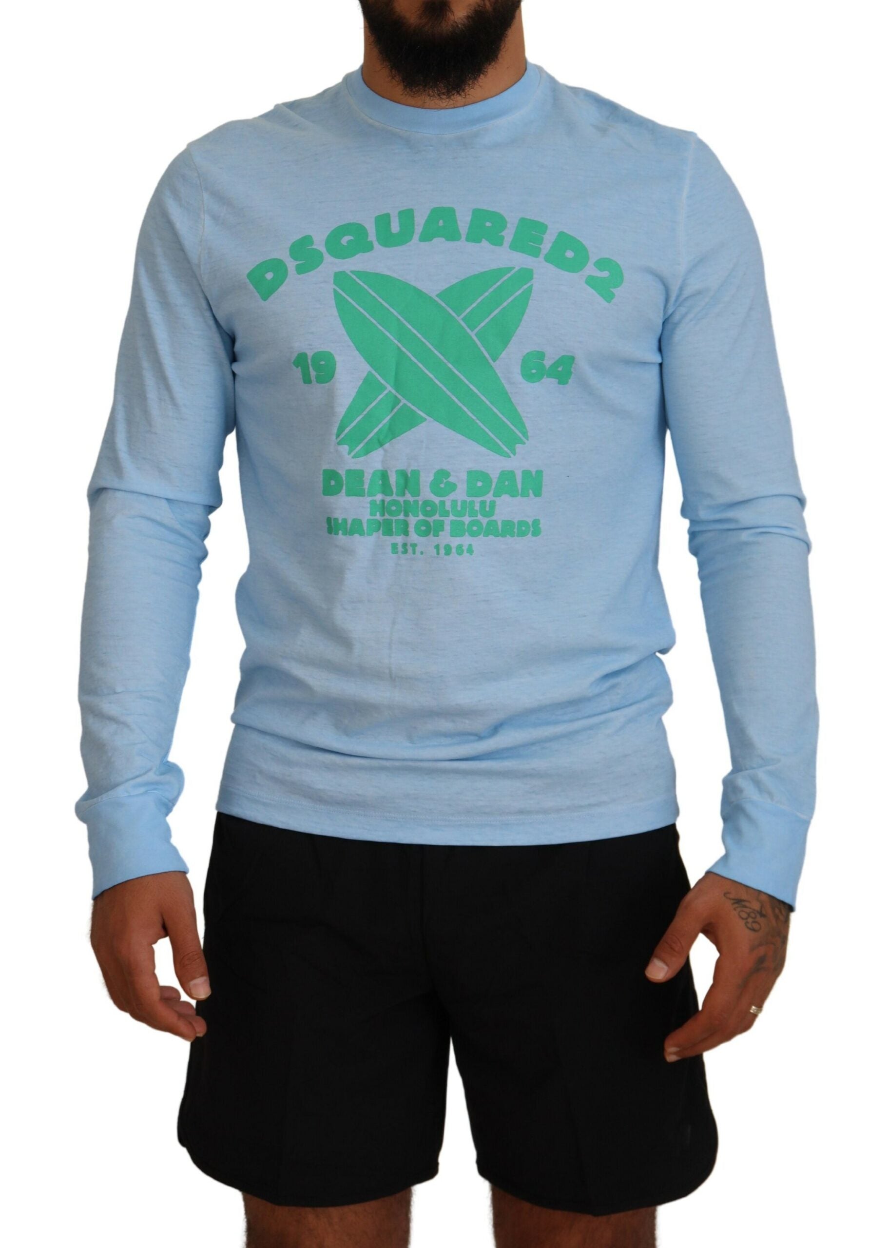 Lichtblauwe sweater voor heren met lange mouwen en print