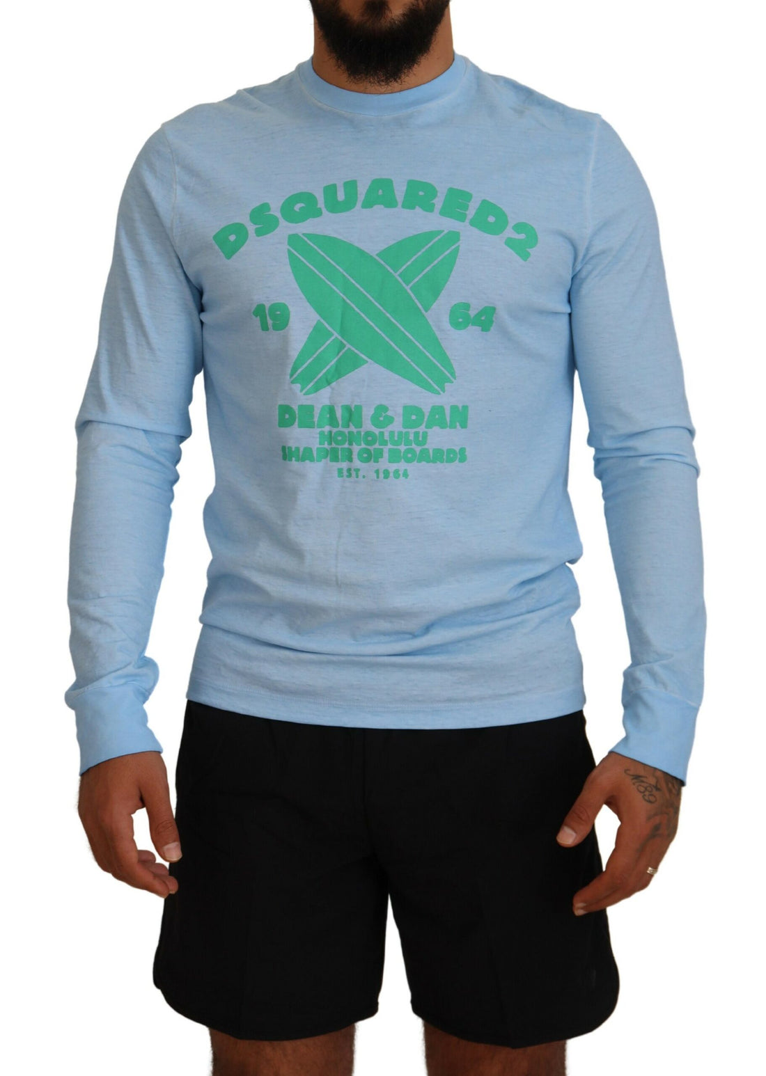 Lichtblauwe sweater voor heren met lange mouwen en print