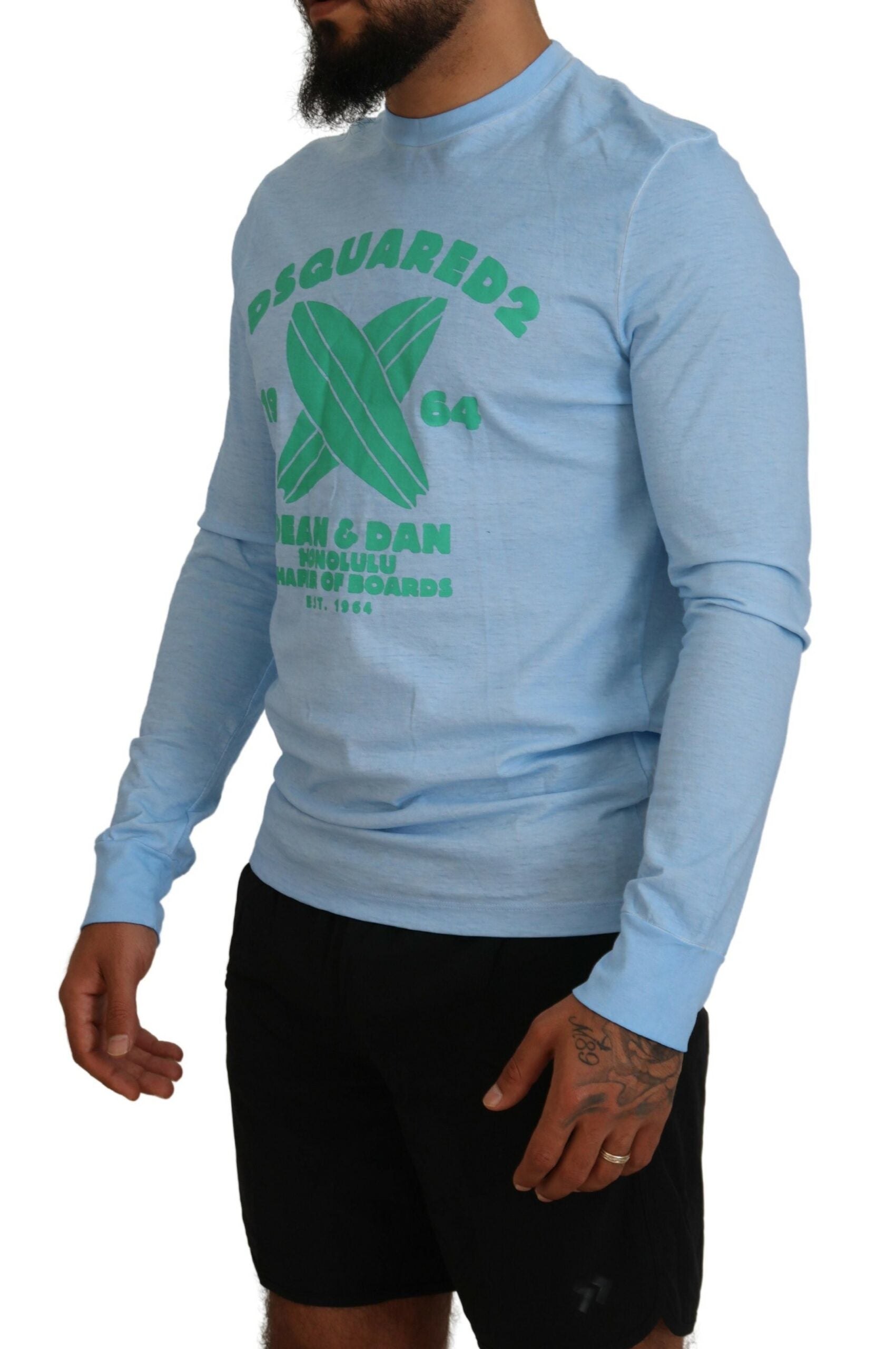 Lichtblauwe sweater voor heren met lange mouwen en print