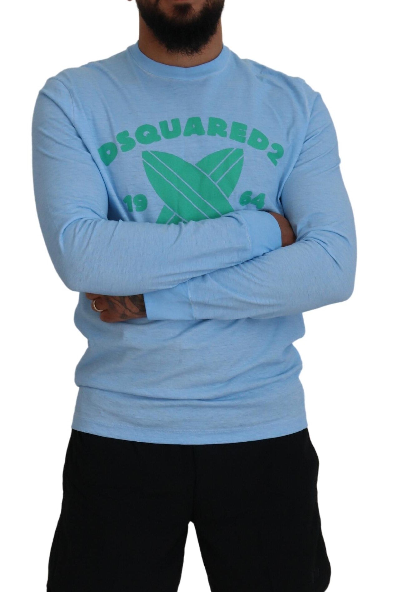 Lichtblauwe sweater voor heren met lange mouwen en print