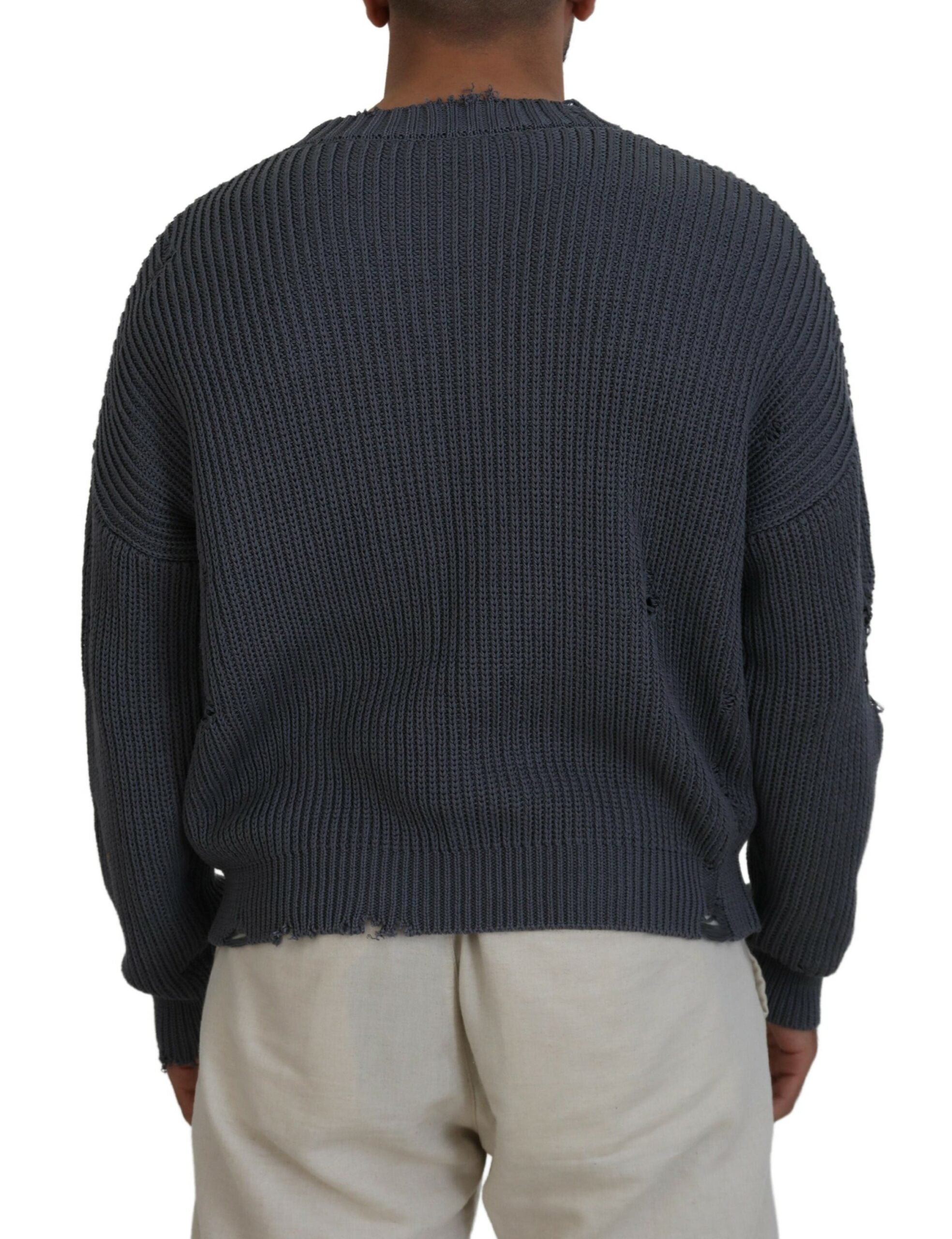 Grijze Heren Gerafelde Gebreide Pullover Trui