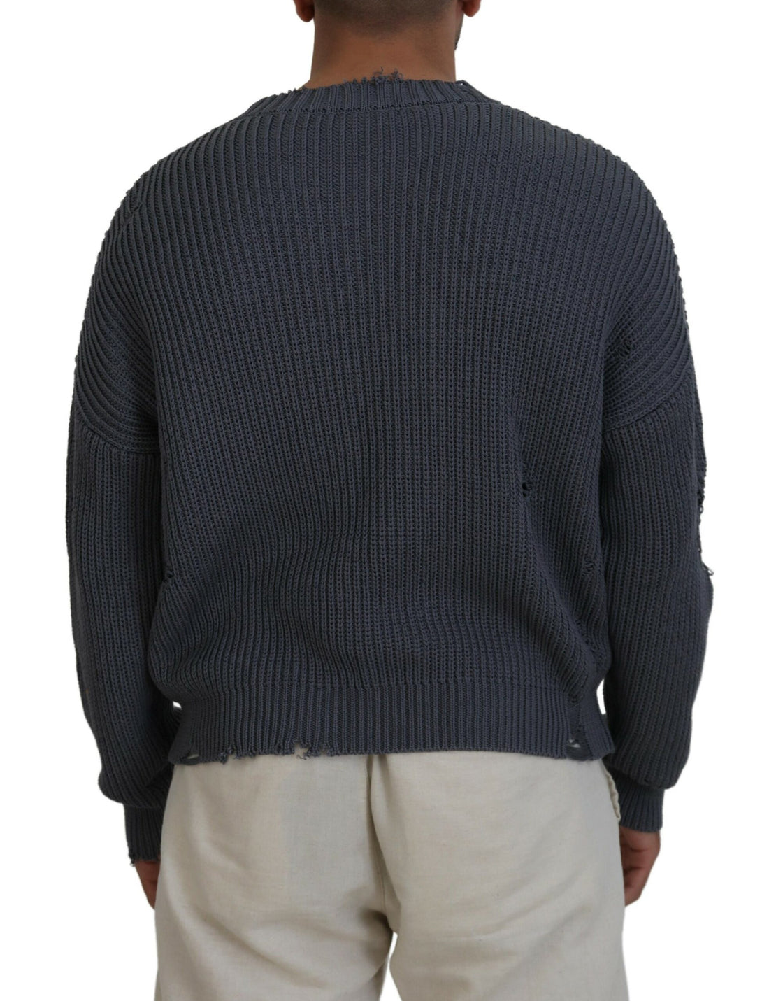 Grijze Heren Gerafelde Gebreide Pullover Trui