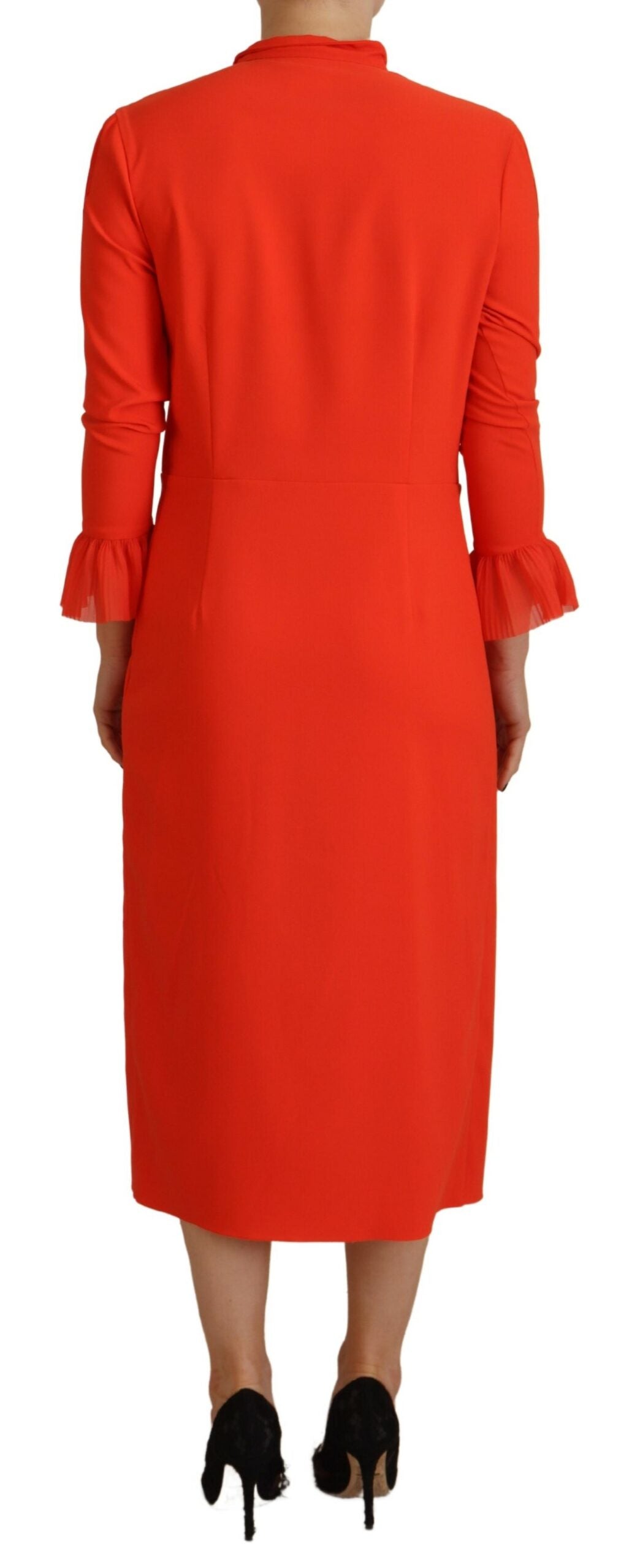 Rode Polyester Jurk met Plooirok en Lange Mouwen