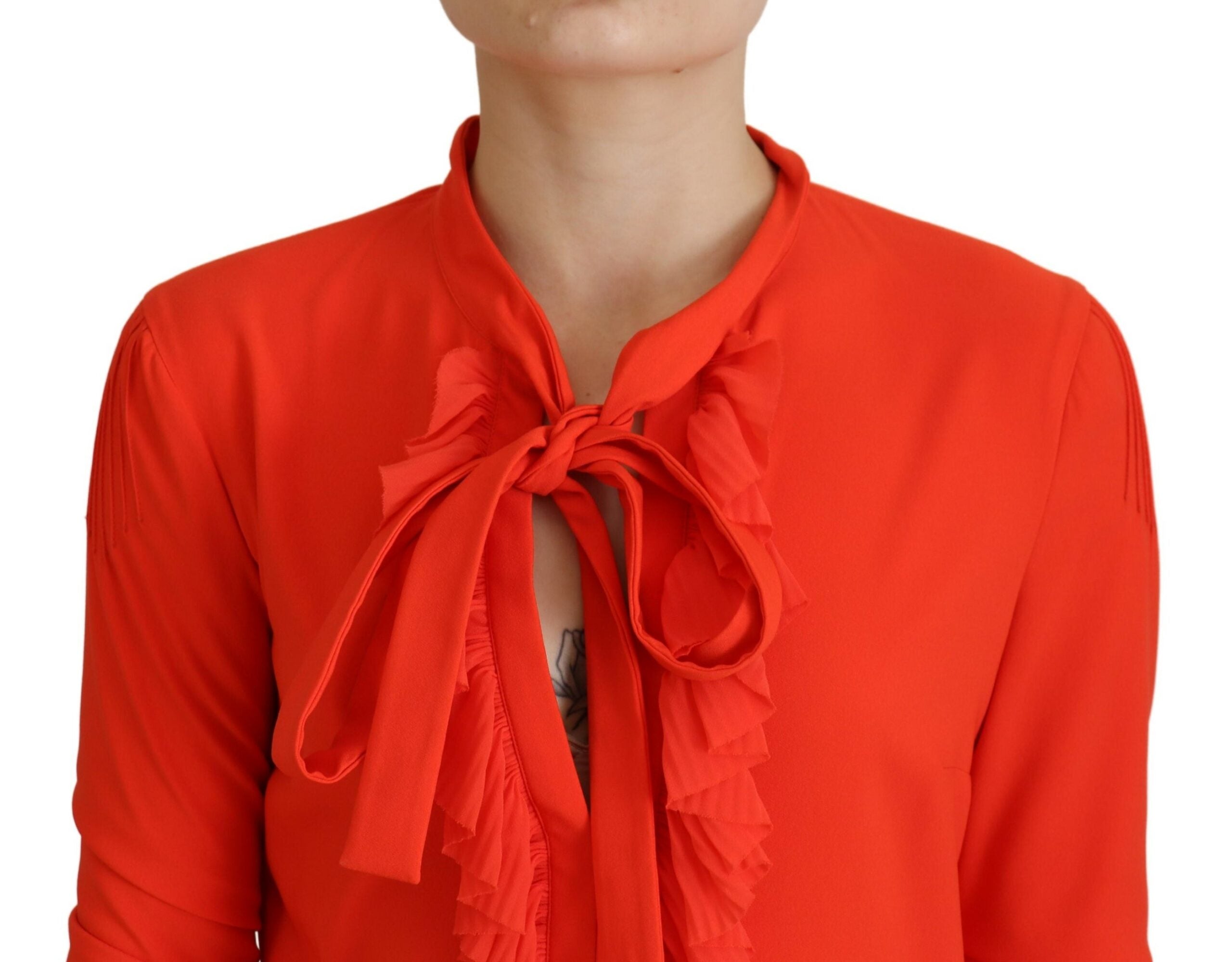 Rode Polyester Jurk met Plooirok en Lange Mouwen