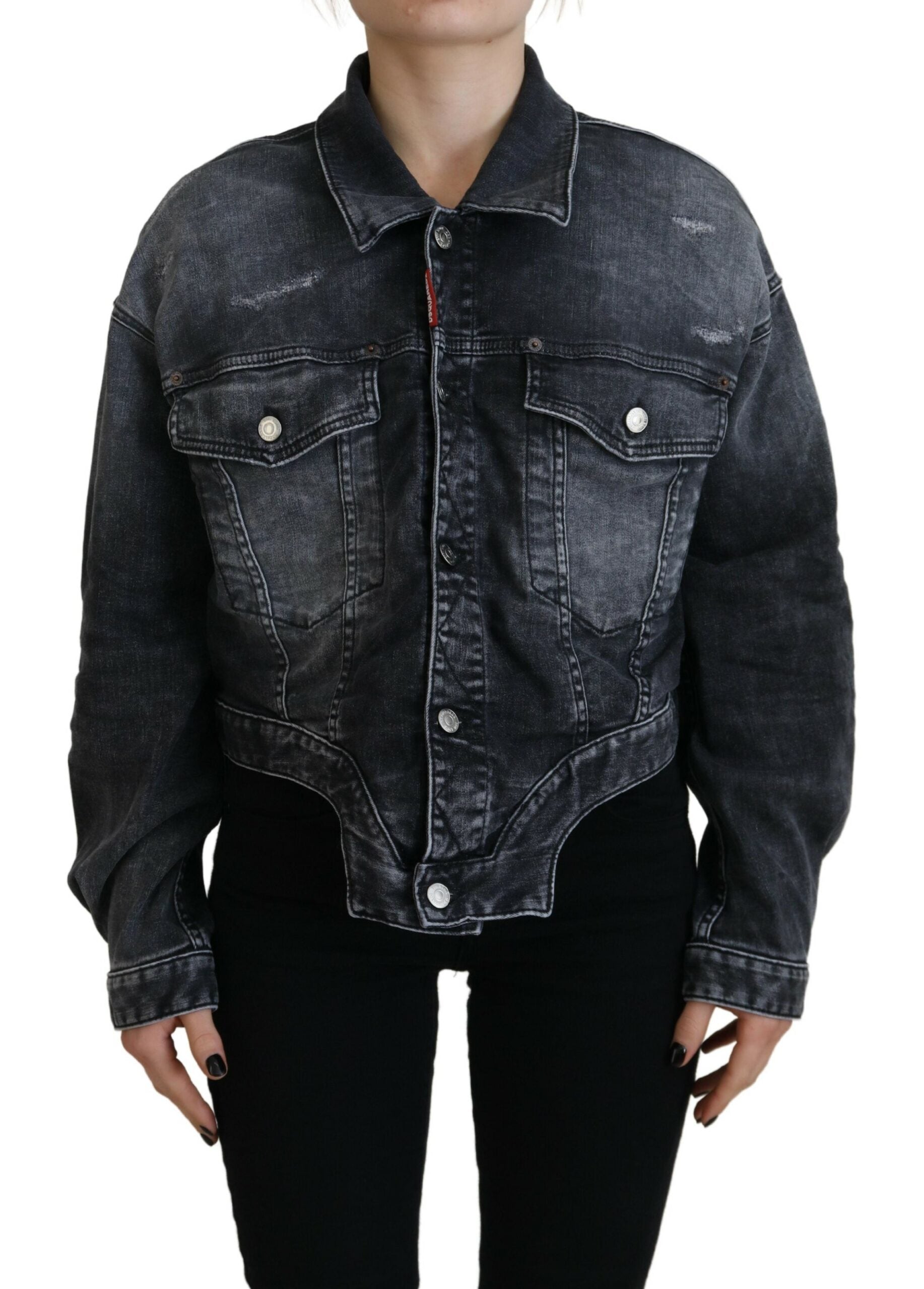 Grijze Washed Katoenen Cropped Denim Jas