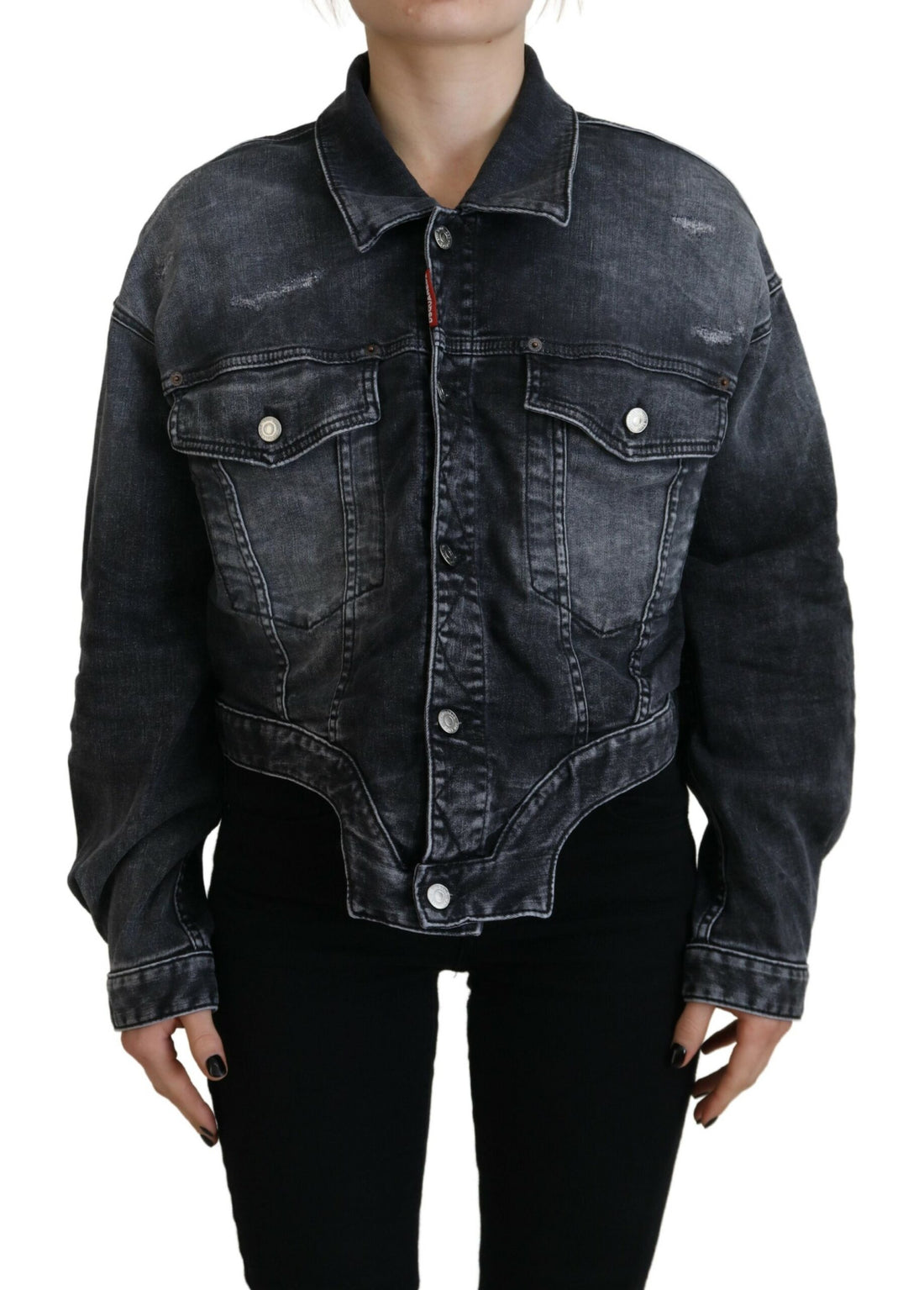 Grijze Washed Katoenen Cropped Denim Jas