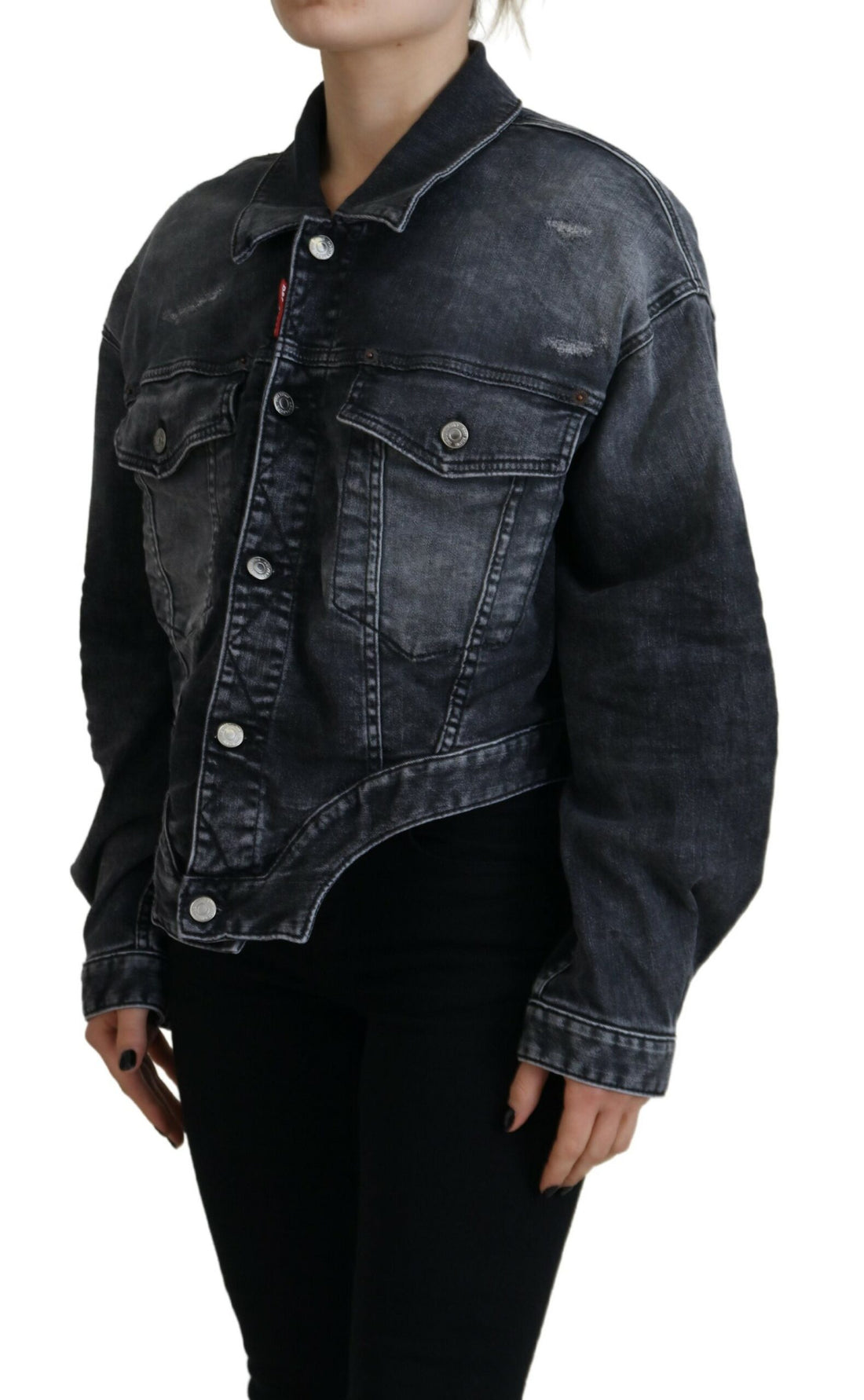 Grijze Washed Katoenen Cropped Denim Jas