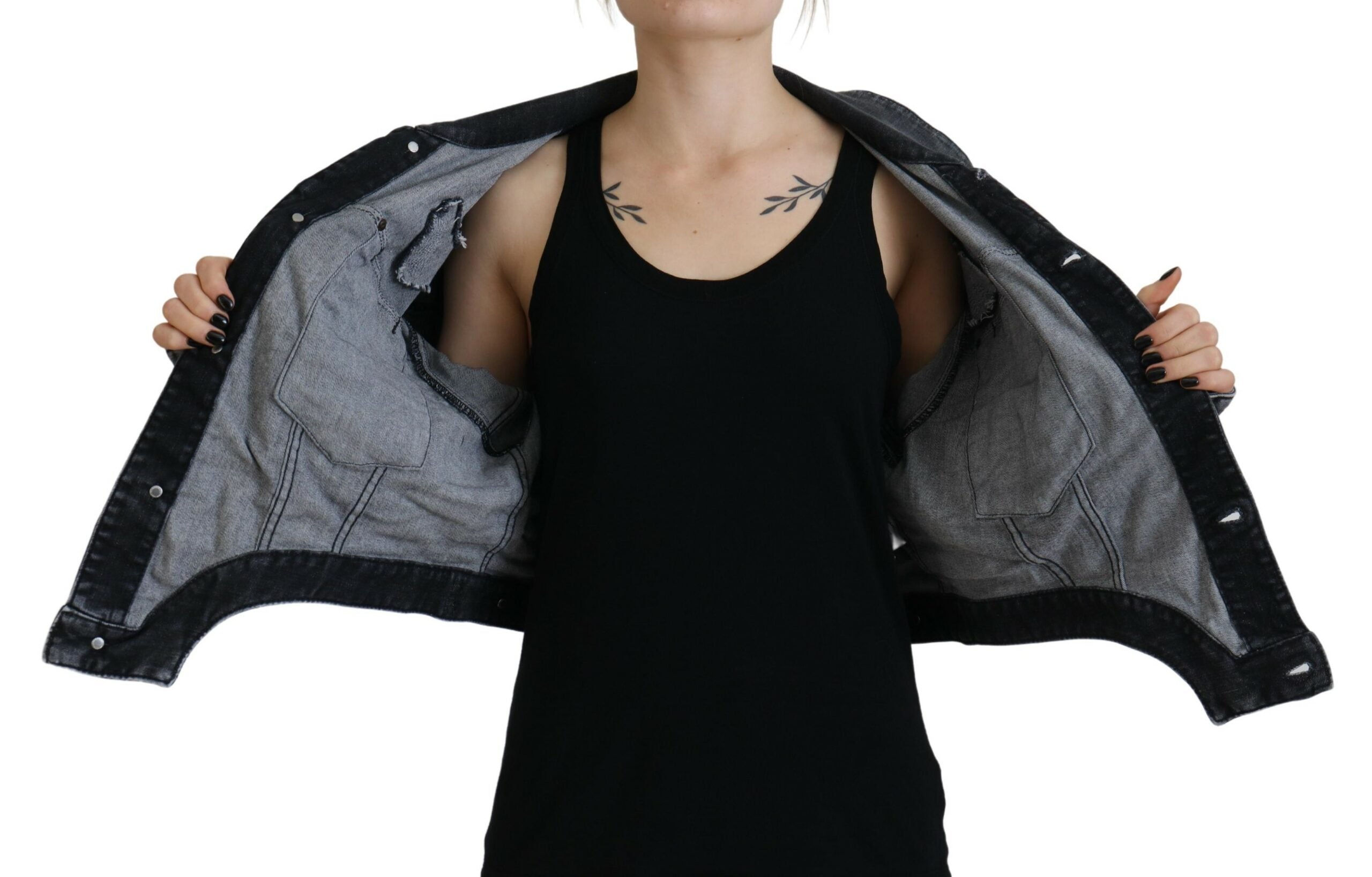 Grijze Washed Katoenen Cropped Denim Jas