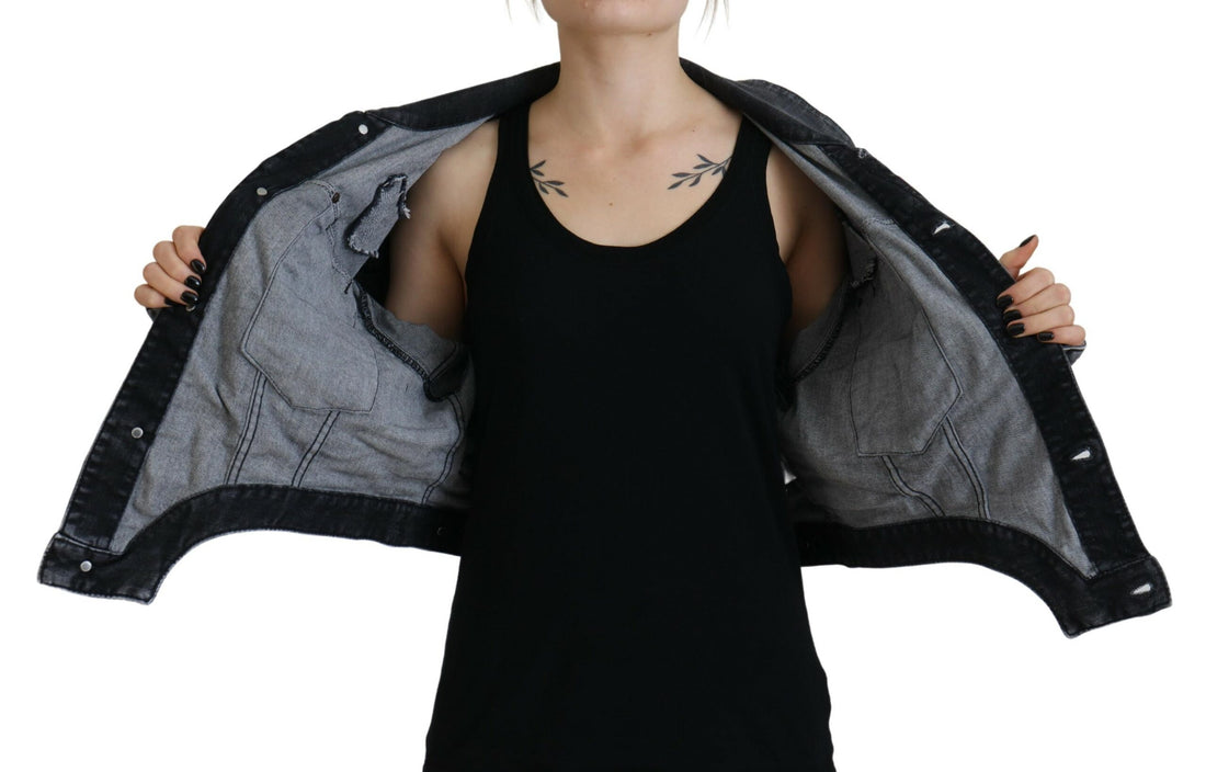 Grijze Washed Katoenen Cropped Denim Jas