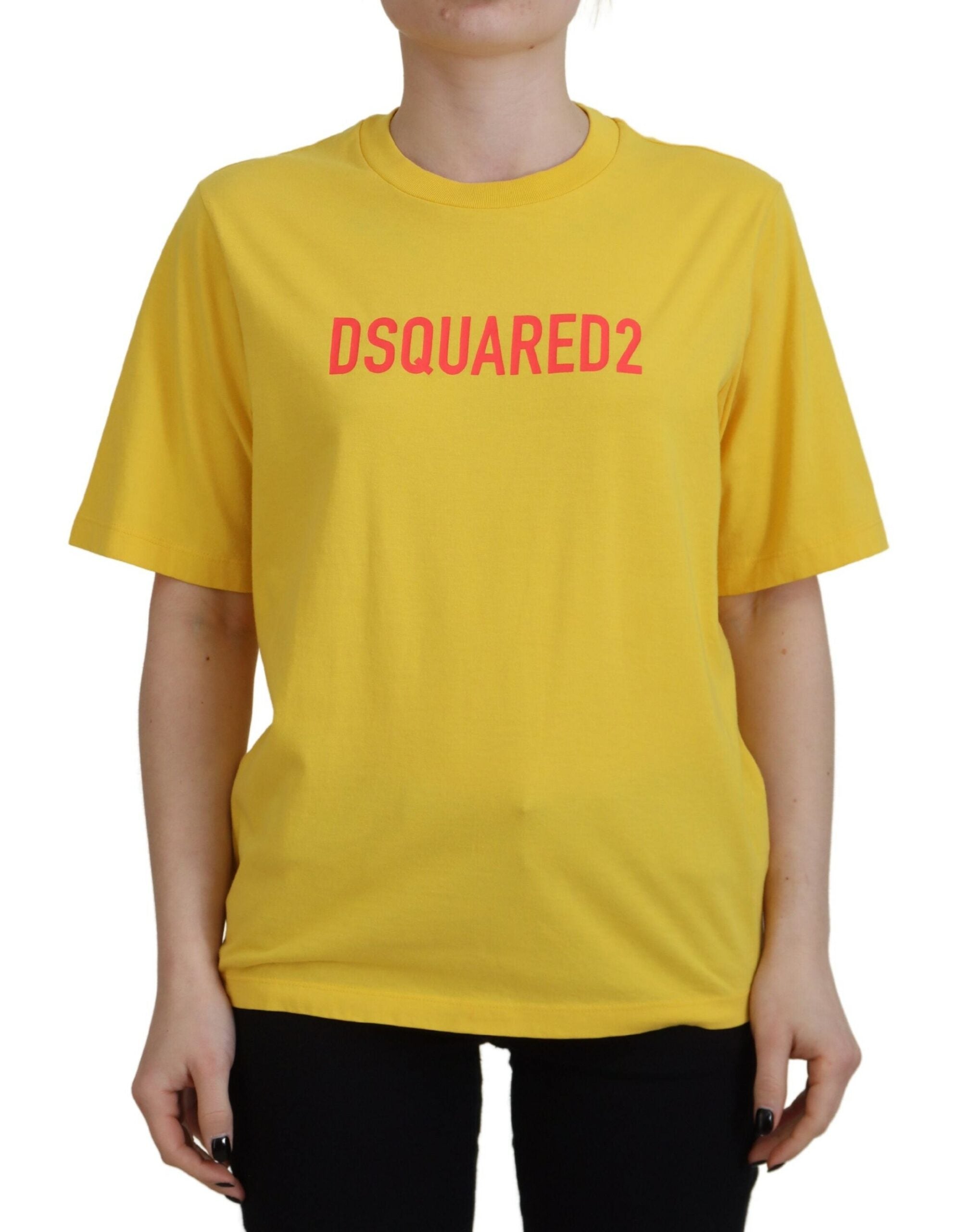 Geel T-shirt met logoprint, ronde hals en easy fit, van katoen