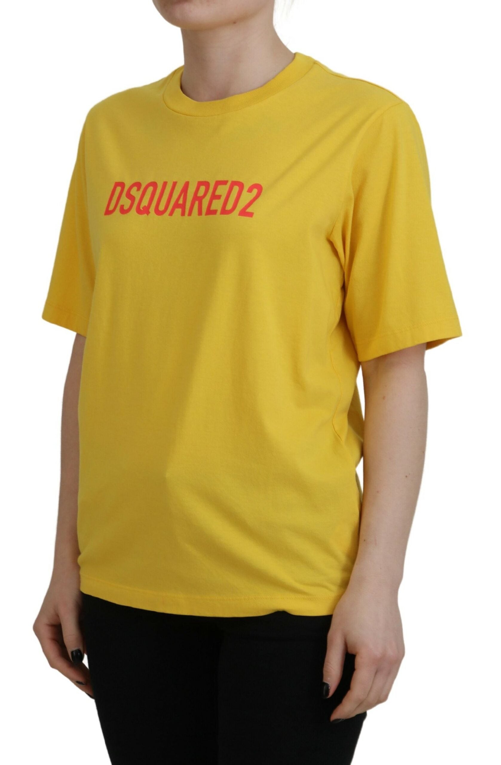 Geel T-shirt met logoprint, ronde hals en easy fit, van katoen