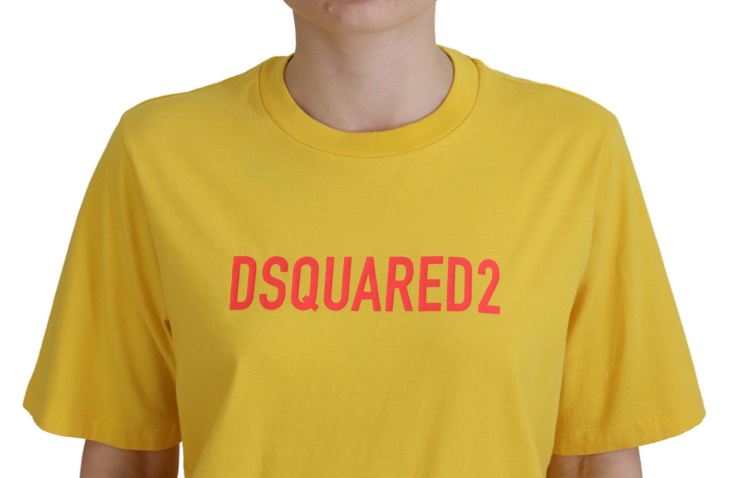 Geel T-shirt met logoprint, ronde hals en easy fit, van katoen