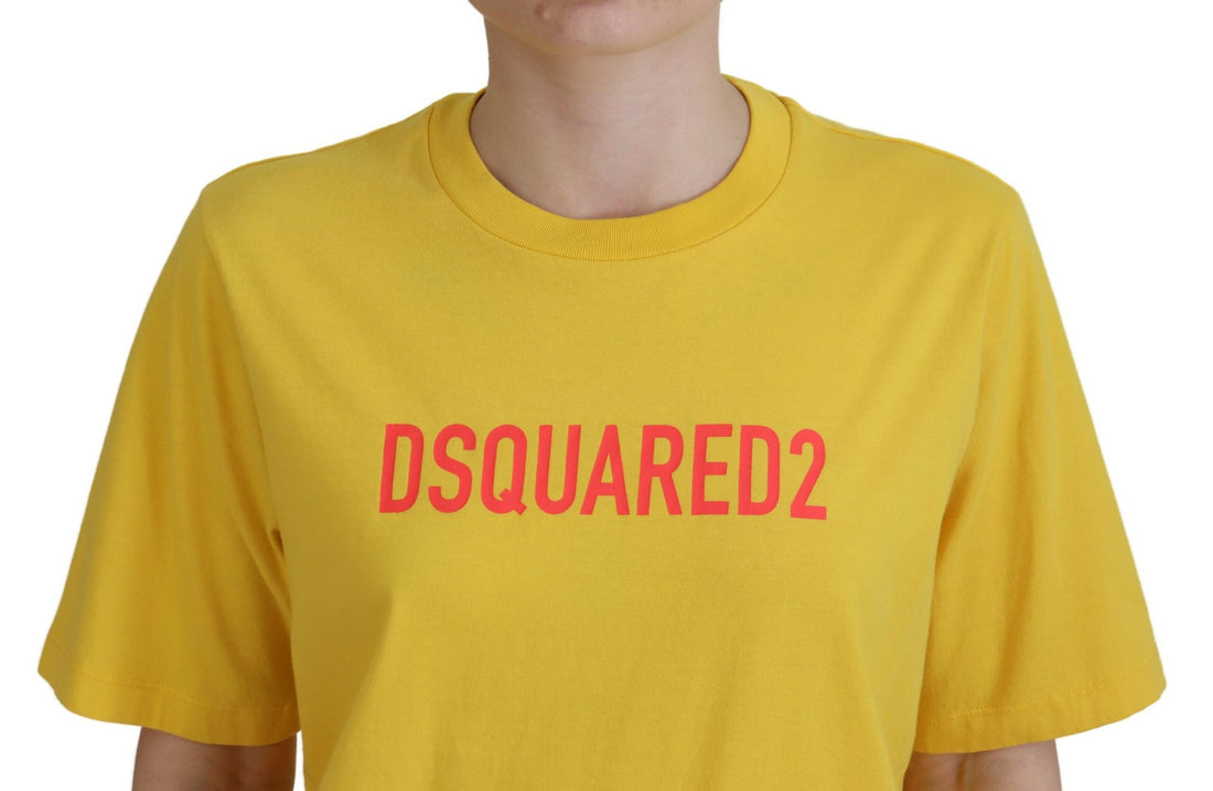 Geel T-shirt met logoprint, ronde hals en easy fit, van katoen