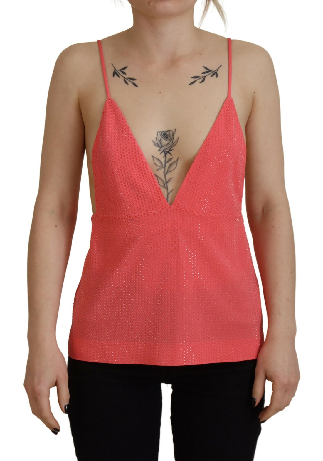 Roze mouwloze spaghetti bandjes cami V-hals top