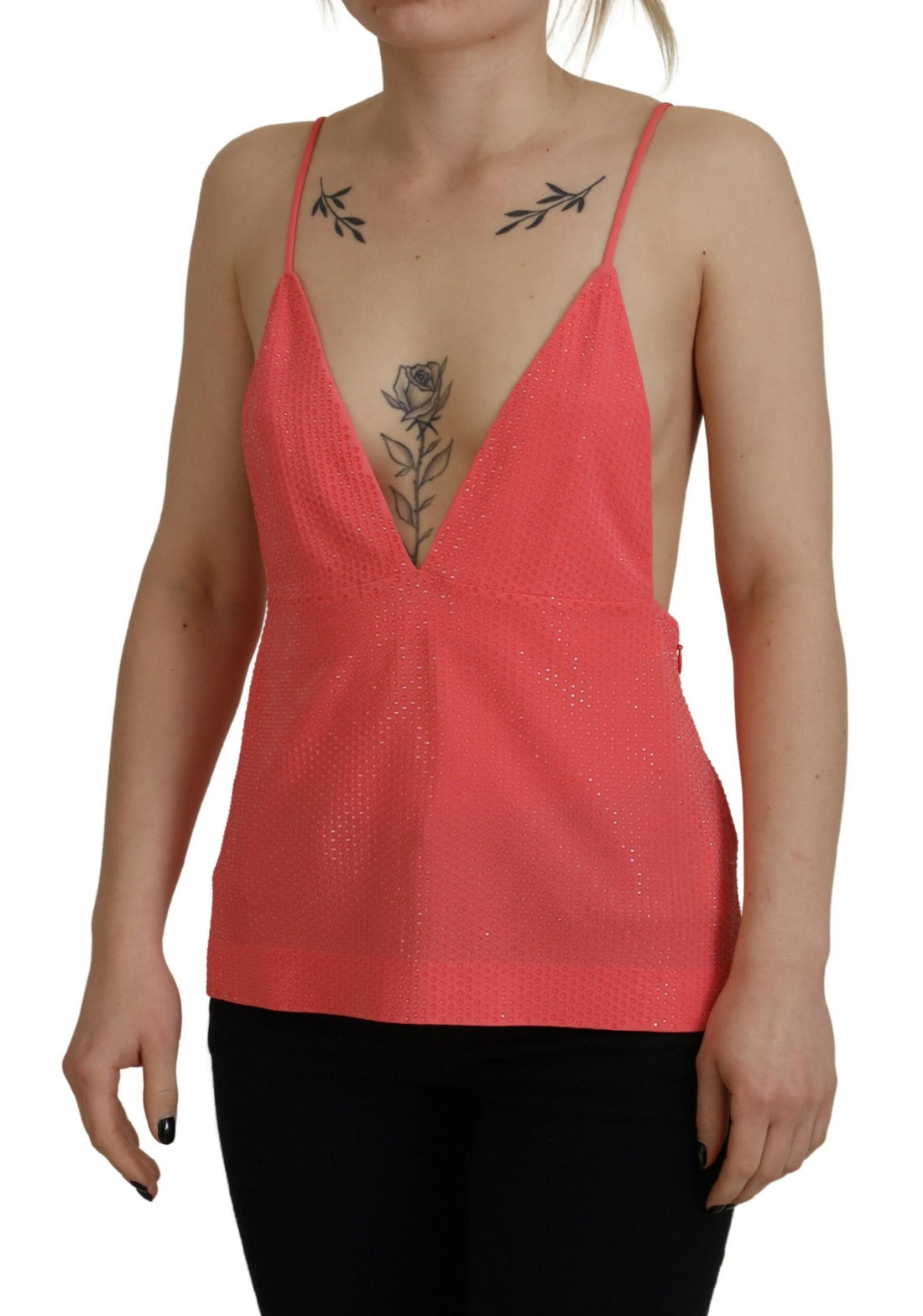 Roze mouwloze spaghetti bandjes cami V-hals top
