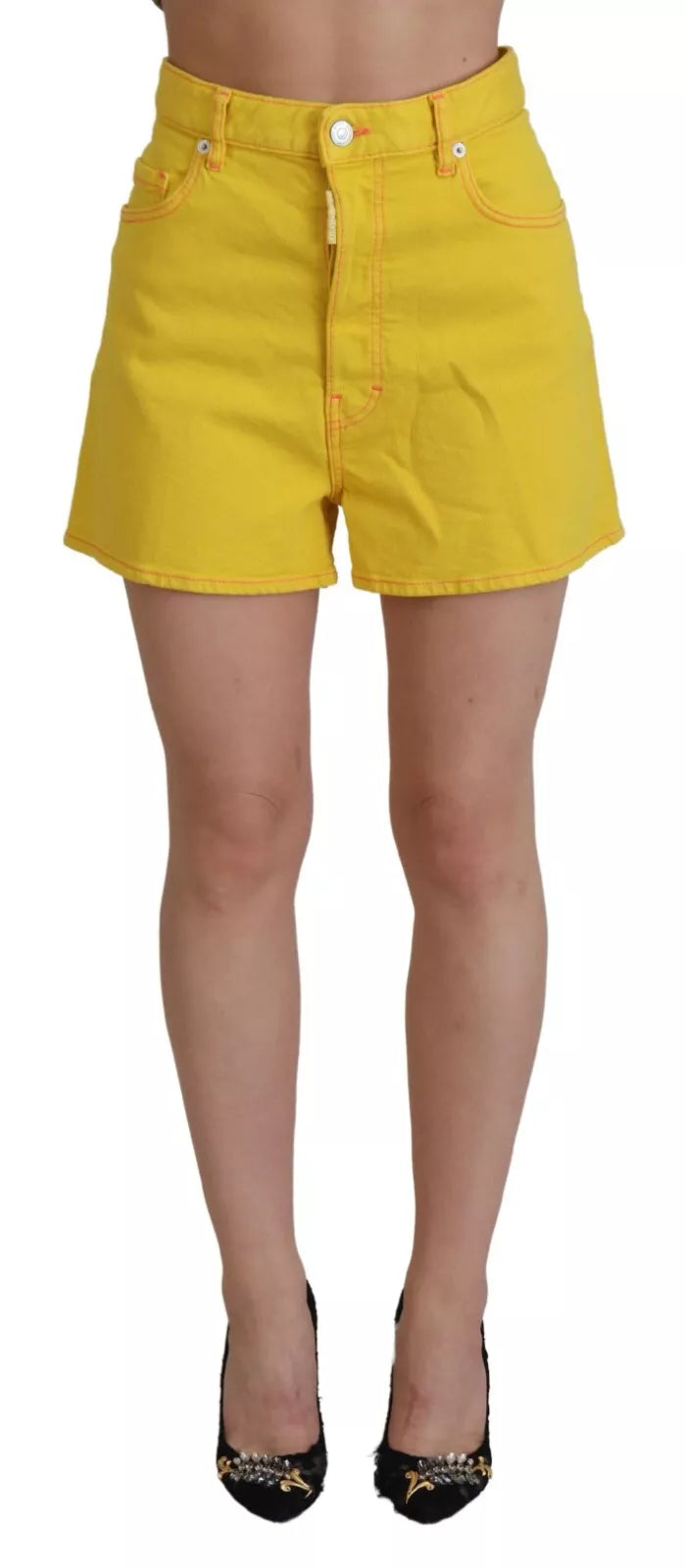 Gele Katoenen High Waist Baggy Dames Hotpants Shorts