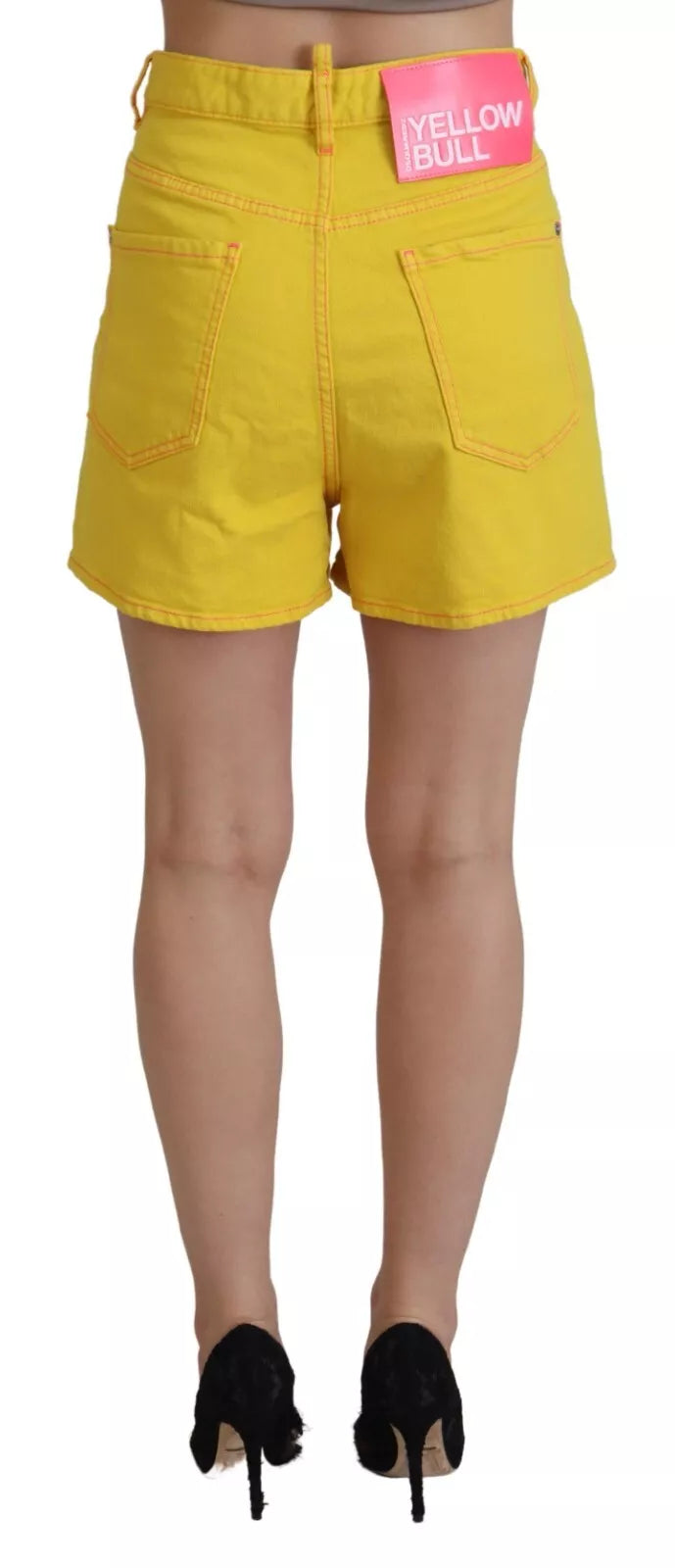 Gele Katoenen High Waist Baggy Dames Hotpants Shorts