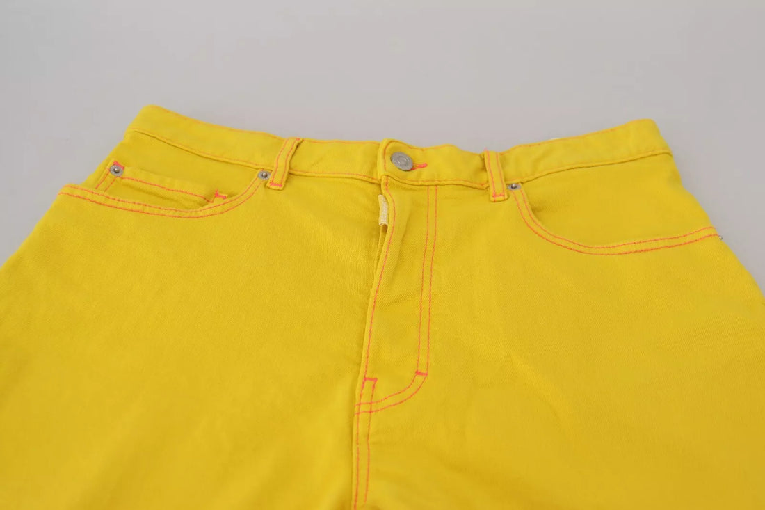 Gele Katoenen High Waist Baggy Dames Hotpants Shorts
