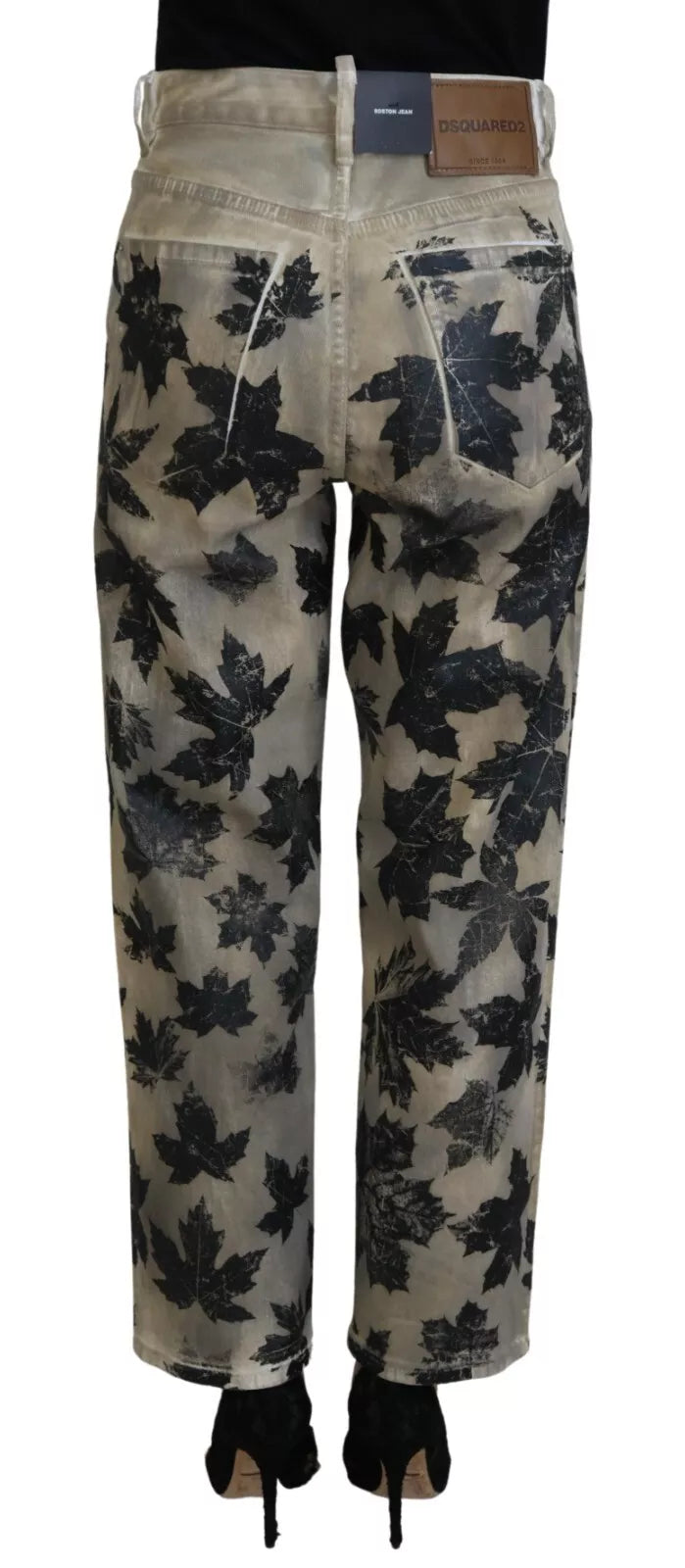 Beige Leaves Katoenen High Waist Denim Jeans Boston