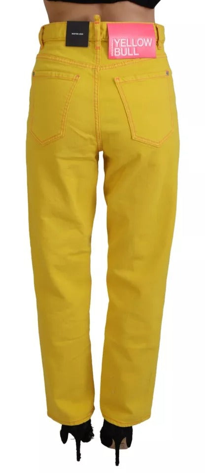 Gele katoenen high waist rechte denim Boston jeans