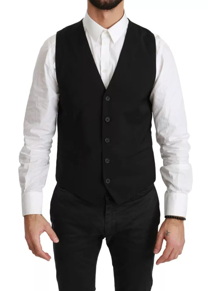 Zwart Wollen Stretch Gilet Formeel Kostuumvest