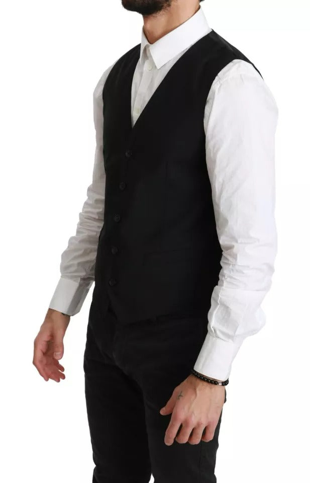 Zwart Wollen Stretch Gilet Formeel Kostuumvest