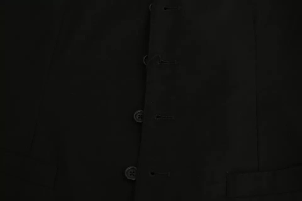 Zwart Wollen Stretch Gilet Formeel Kostuumvest