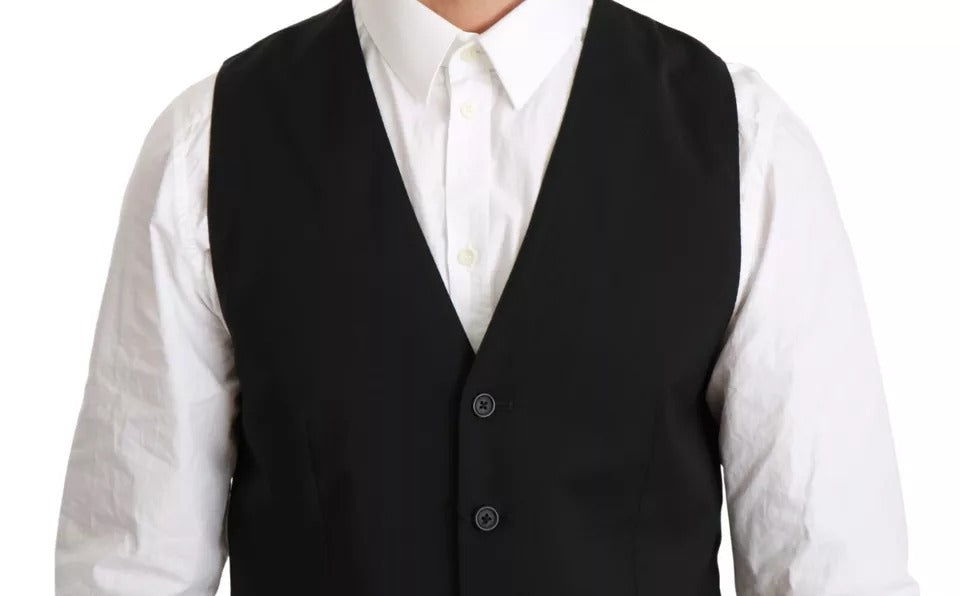 Zwart Wollen Stretch Gilet Formeel Kostuumvest