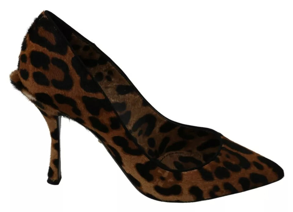 Bruine Luipaard Pony Haar Hoge Hakken Pumps Schoenen