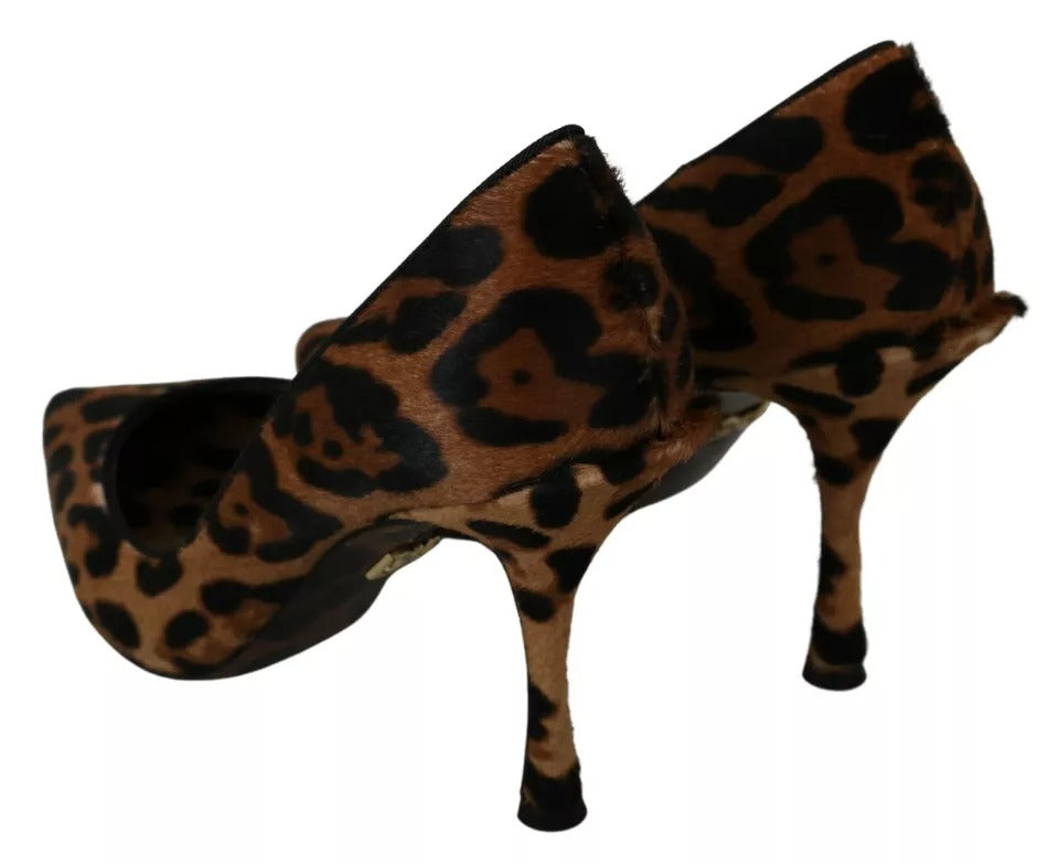 Bruine Luipaard Pony Haar Hoge Hakken Pumps Schoenen