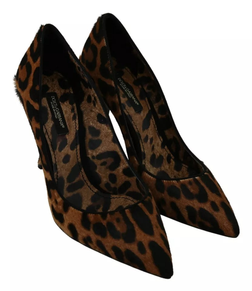 Bruine Luipaard Pony Haar Hoge Hakken Pumps Schoenen