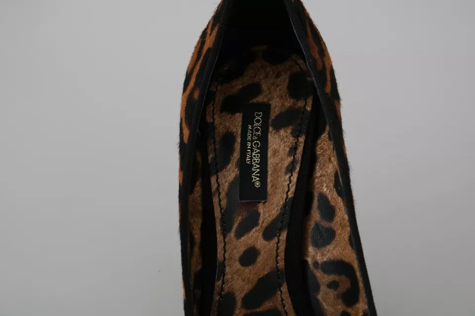 Bruine Luipaard Pony Haar Hoge Hakken Pumps Schoenen
