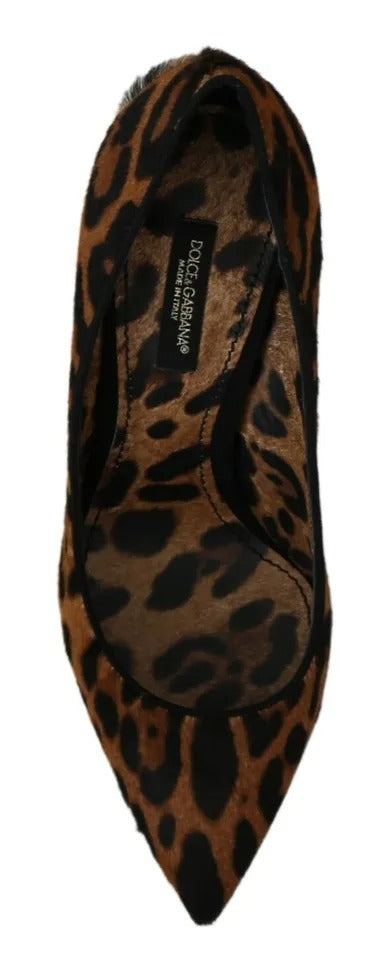 Bruine Luipaard Pony Haar Hoge Hakken Pumps Schoenen