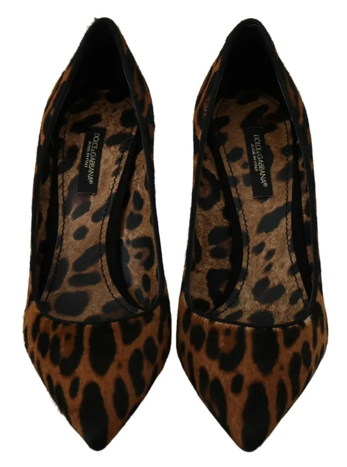 Bruine Luipaard Pony Haar Hoge Hakken Pumps Schoenen