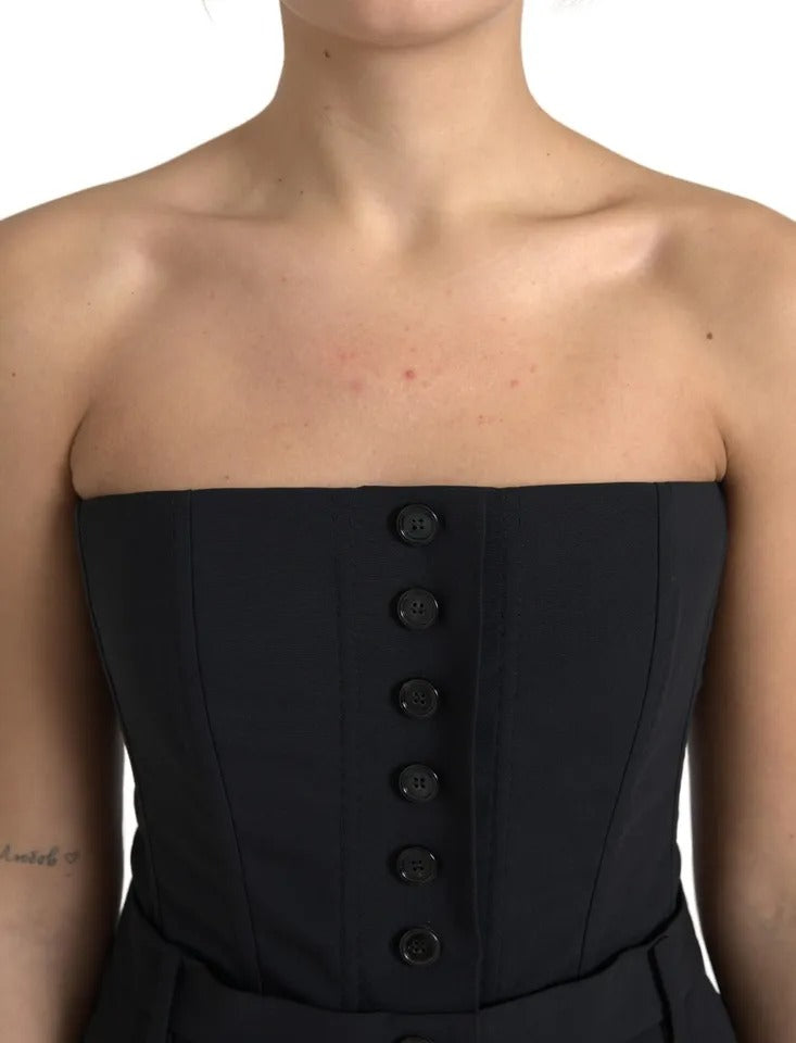 Zwarte wollen strapless jumpsuitjurk met stretch
