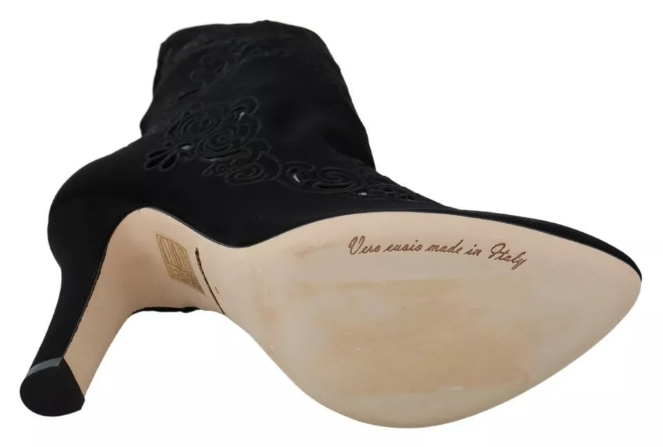 Zwarte Stretch Pumps Laarzen Bloemen Kant Schoenen